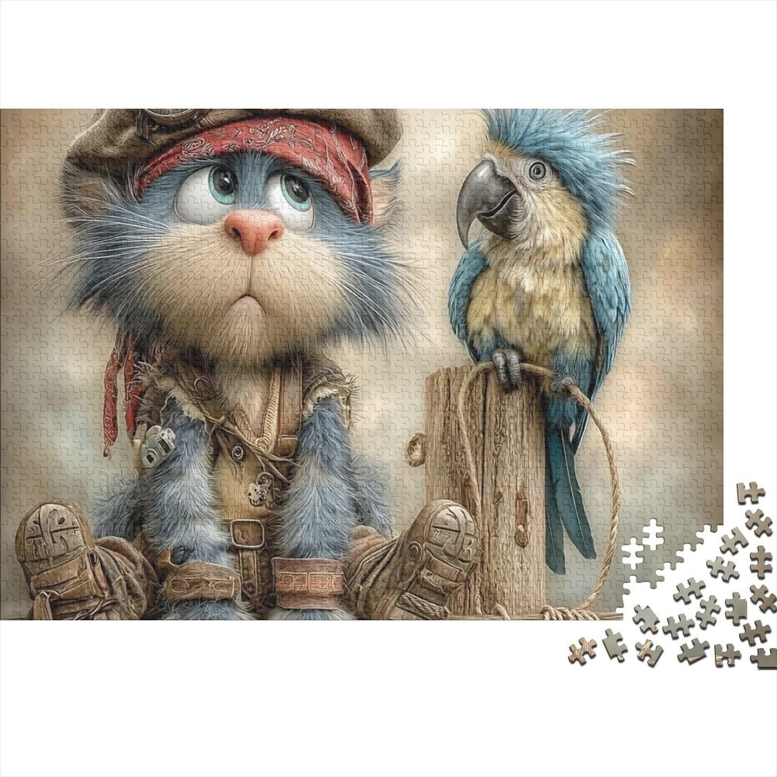 Cat Illustration 1000 Piece Jigsaw Puzzle Paper for Adults Parrot Illustration Puzzle Game for Family Relaxation Focus Home Gift 70x50cm/1000pcs