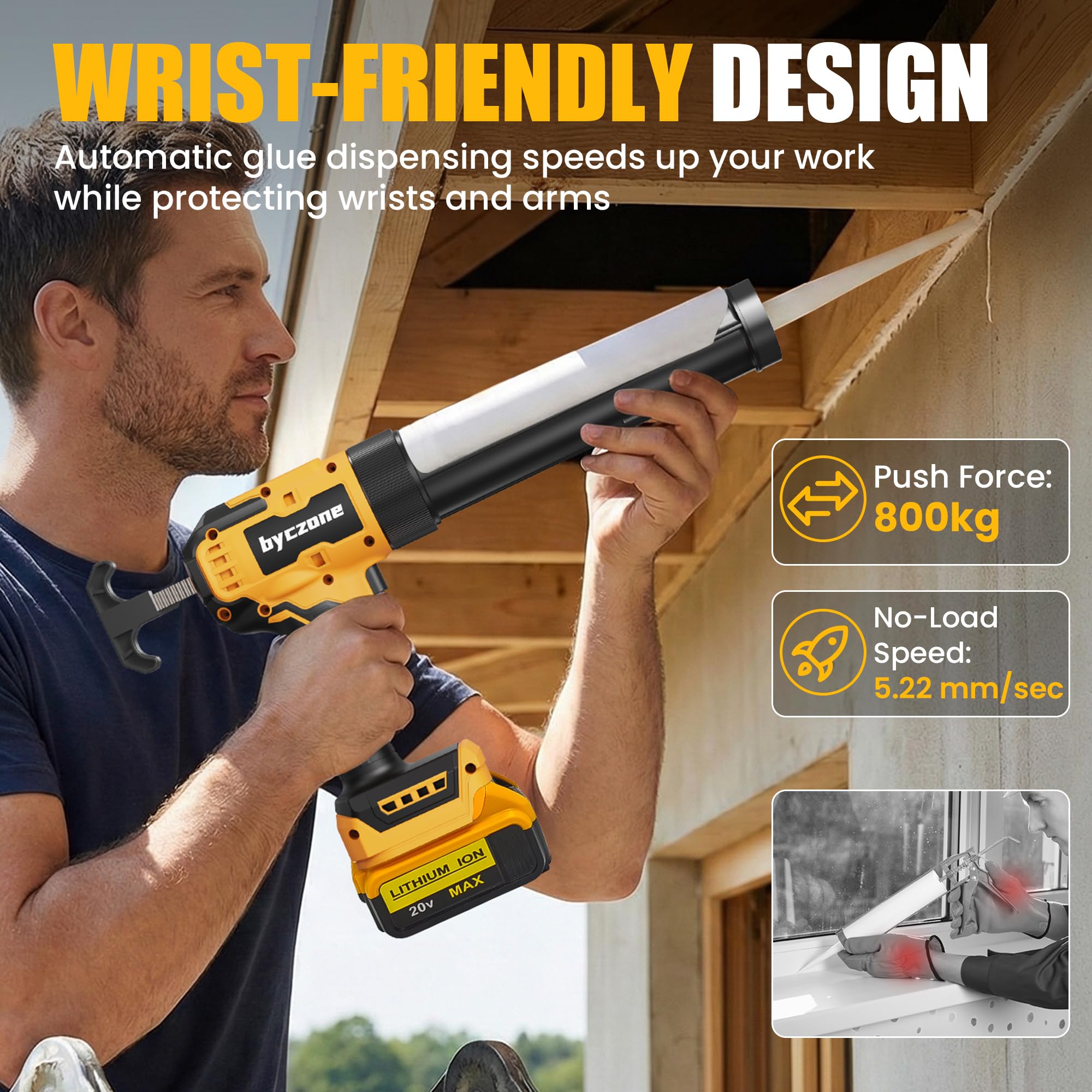 Pistola de calafateo eléctrica compatible con batería Dewalt de 20 V máximo, pistola de calafateo inalámbrica de 10 onzas con 6 velocidades ajustables, luz LED, pistola de calafateo alimentada