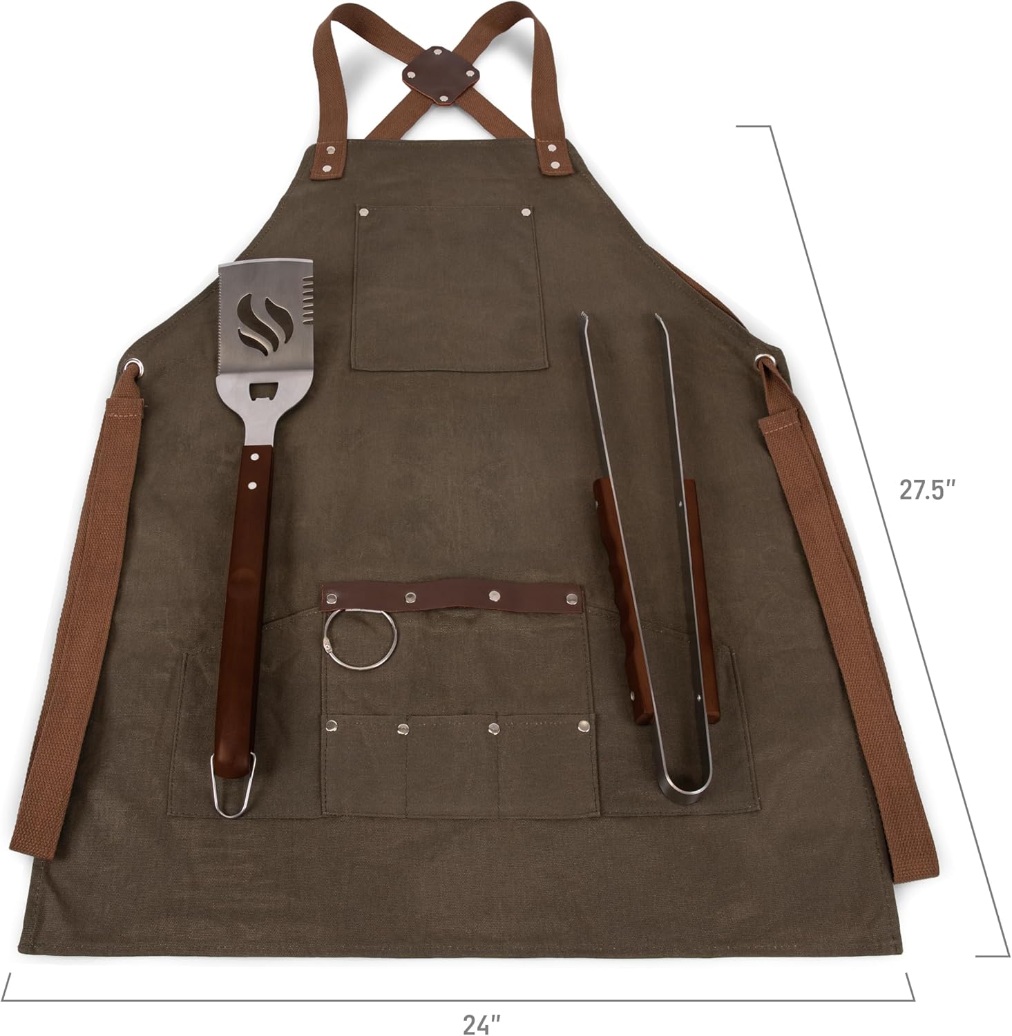 PICNIC TIME NCAA USC Trojans BBQ Apron with Tools & Bottle Opener, Distressed Waxed Canvas Apron with BBQ Spatula & BBQ Tongs, (Khaki Green with Beige Accents)