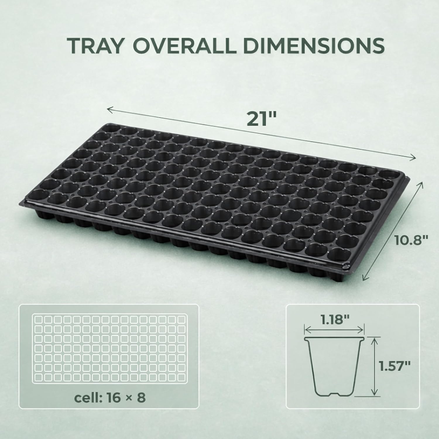 Gardzen 10 Pack 128 Cell Seed Starter Trays, 1.5" Deep Plug Tray for Seedlings, Durable Seedling Trays with Drainage Holes, Fit Standard 1020 Drip Tray