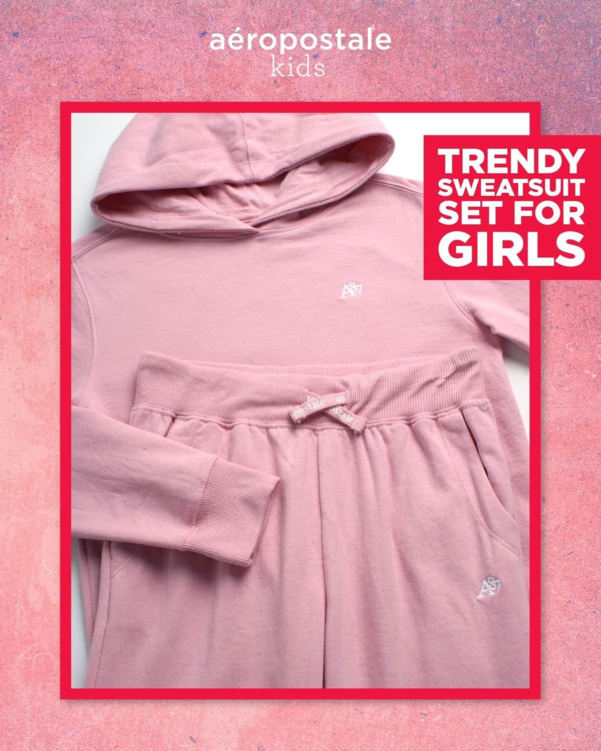 AEROPOSTALE Girls Sweatsuit Set - 2 Piece Fleece Hoodie Sweatshirt, Flare Jogger Sweatpants - Track Suit Set for Girls, 7-16 - Image 2