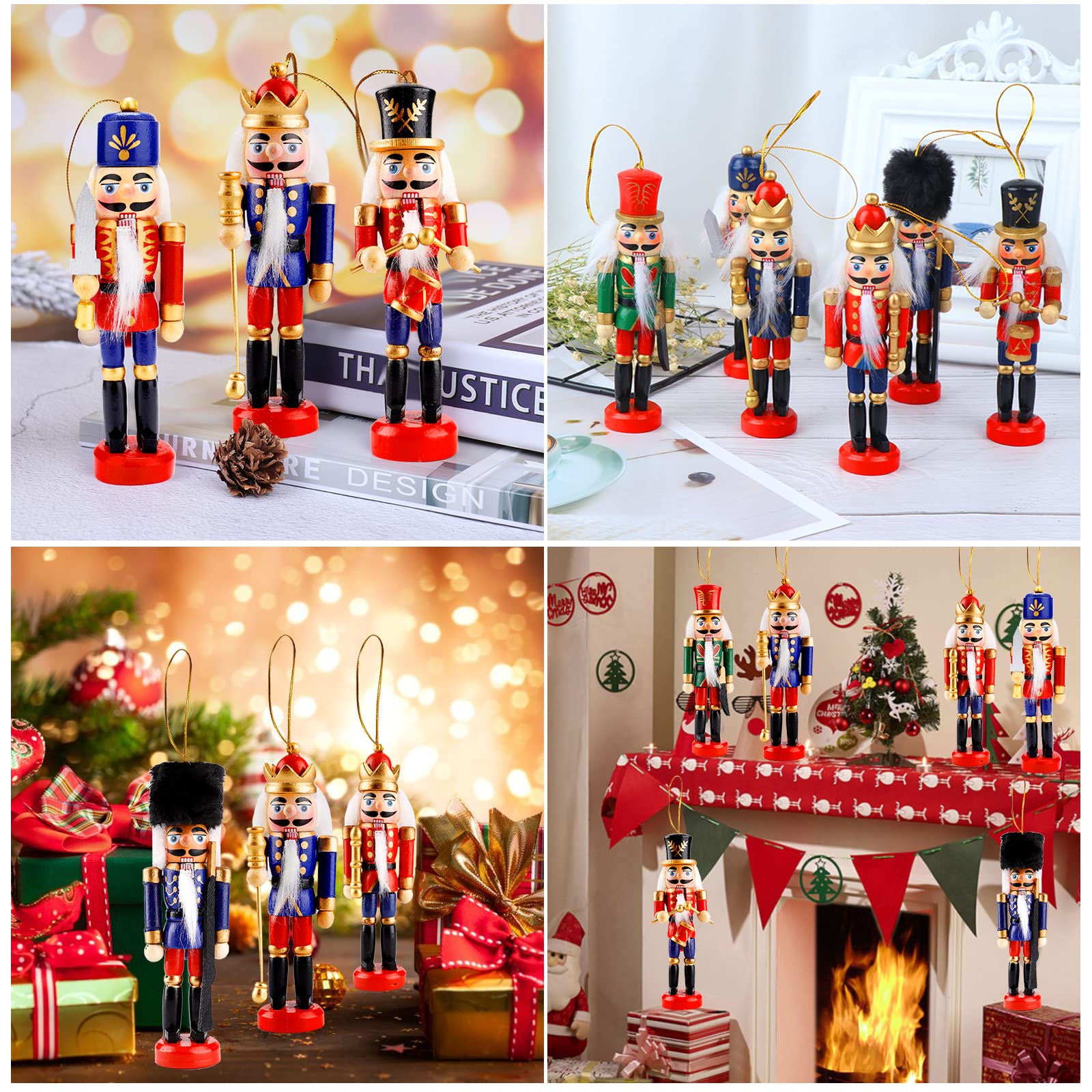 Frasheng 6 Pièces Décorations de Noël Casse-Noisette,Casse Noisette en Bois,Casse-Noisettes Soldat de Noël,Casse-Noisette Noel Soldat Figurine,Casse-Noisette de Noël Traditionnels en Bois,13 cm