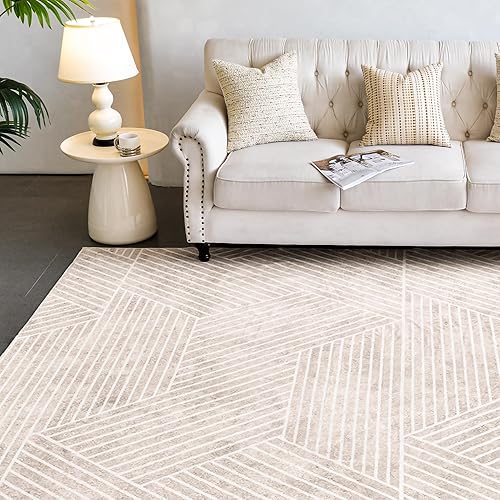 Miniatura 3 de INGEROOM Alfombras de área de 5 x 7 pies para sala de estar, alfombra lavable de 5 x 7 pies, color beige, alfombra de diseño moderno, alfombra Crema