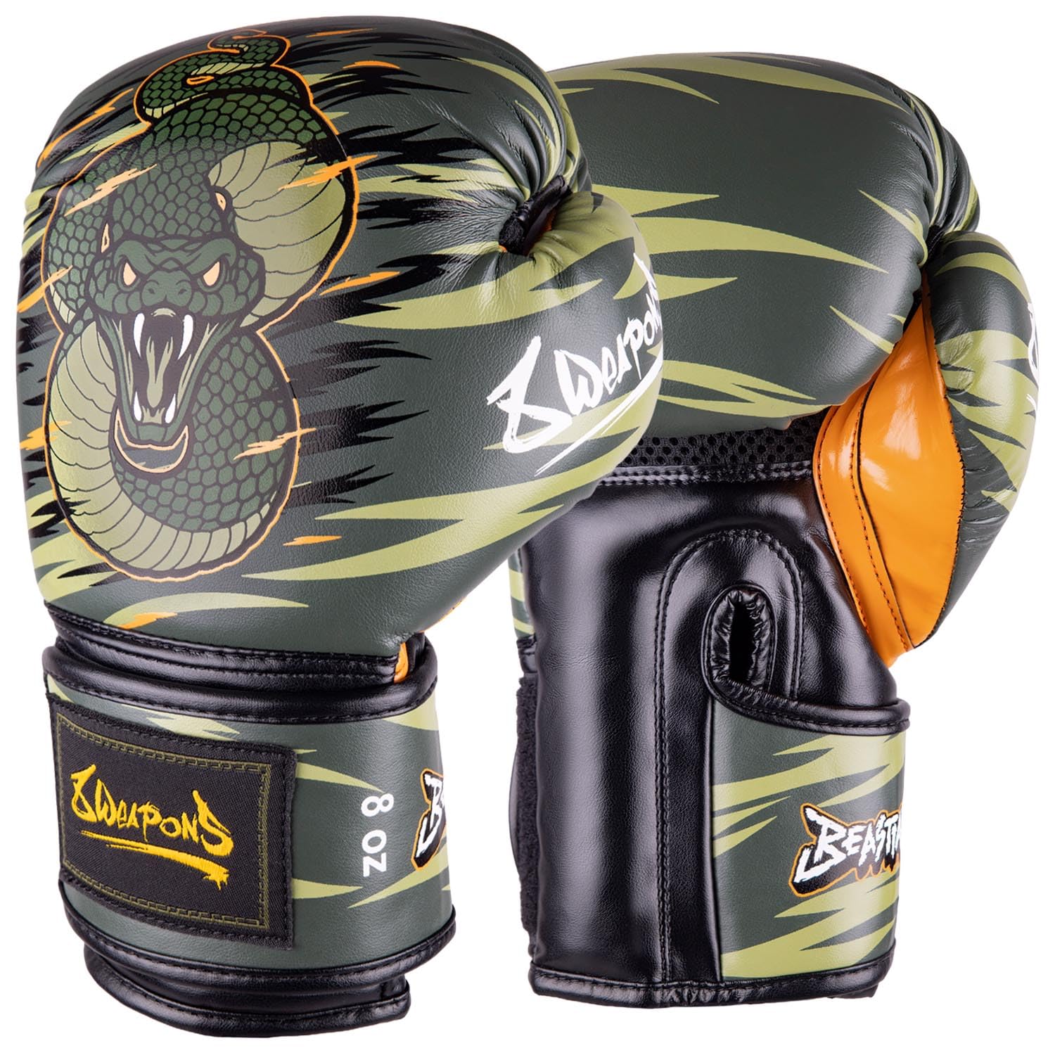 8 WEAPONS Boxhandschuhe Kinder, Beastial Viper, Khaki, Kinder Boxhandschuhe, Kunstleder, Perfekte Dämpfung für optimalen Schutz, Handschuhe für Muay Thai, K1, Boxen, MMA und Kickboxen