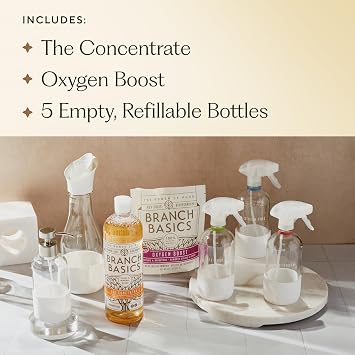 Branch Basics Premium Starter Kit in Glass: All Purpose Cleaner, Glass Cleaner, Bathroom Cleaner, Wash Bottle, and Laundry Bottle (3 Glass Spray Bottles + Concentrate) Fragrance-Free