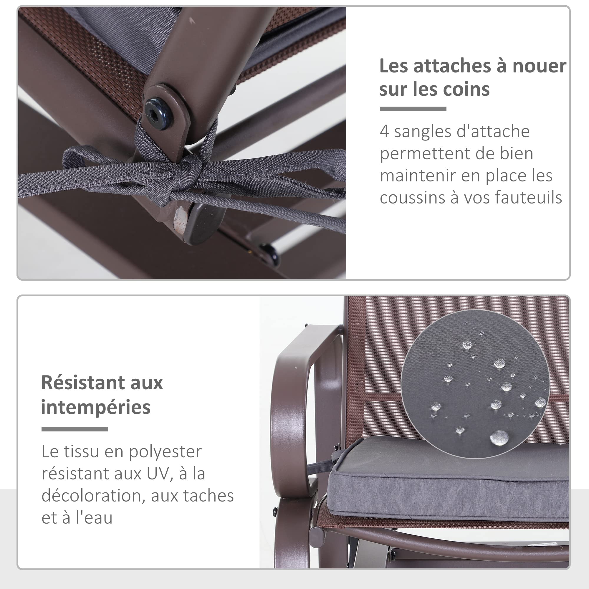 Outsunny Lot de 2 Coussins de Chaise de Jardin Coussin Chaise extérieur Coussins d'assise déhoussables Rembourrage 5 cm Tissu Polyester dim. 45L x 45l cm Gris foncé