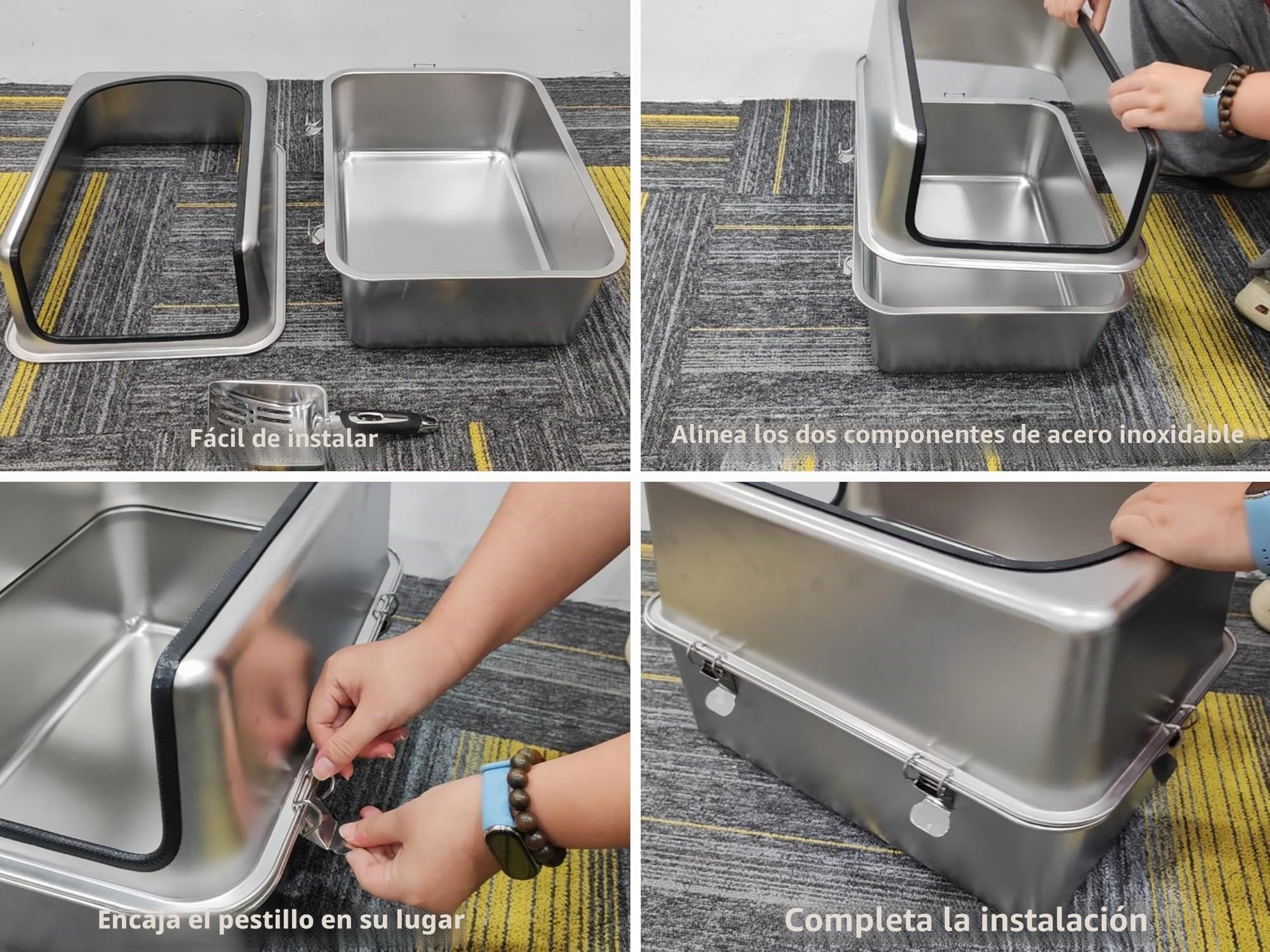 Caja de Arena para Gatos de Acero Inoxidable, 19.7''x13.8''x12'' Grande Medio Cerrado Bandeja de Metal extraíble con Carcasa de Alta página, Pala, antifugas, no pegajoso, fácil Limpieza