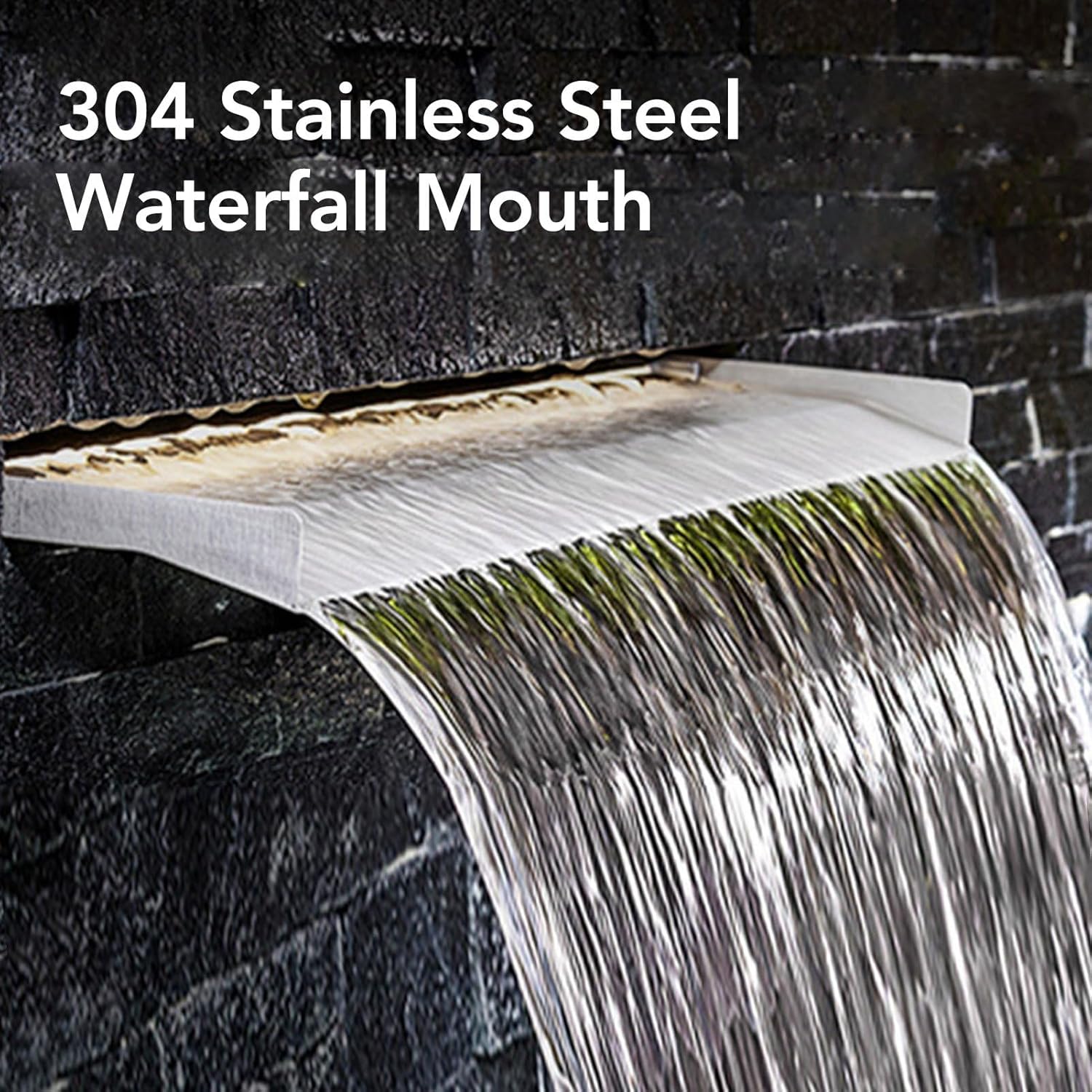 304 Stainless Steel Waterfall Spout, Wide Top Opening Design Pool Fountain with Easy Installation, Outdoor Garden Decorations (300MM)