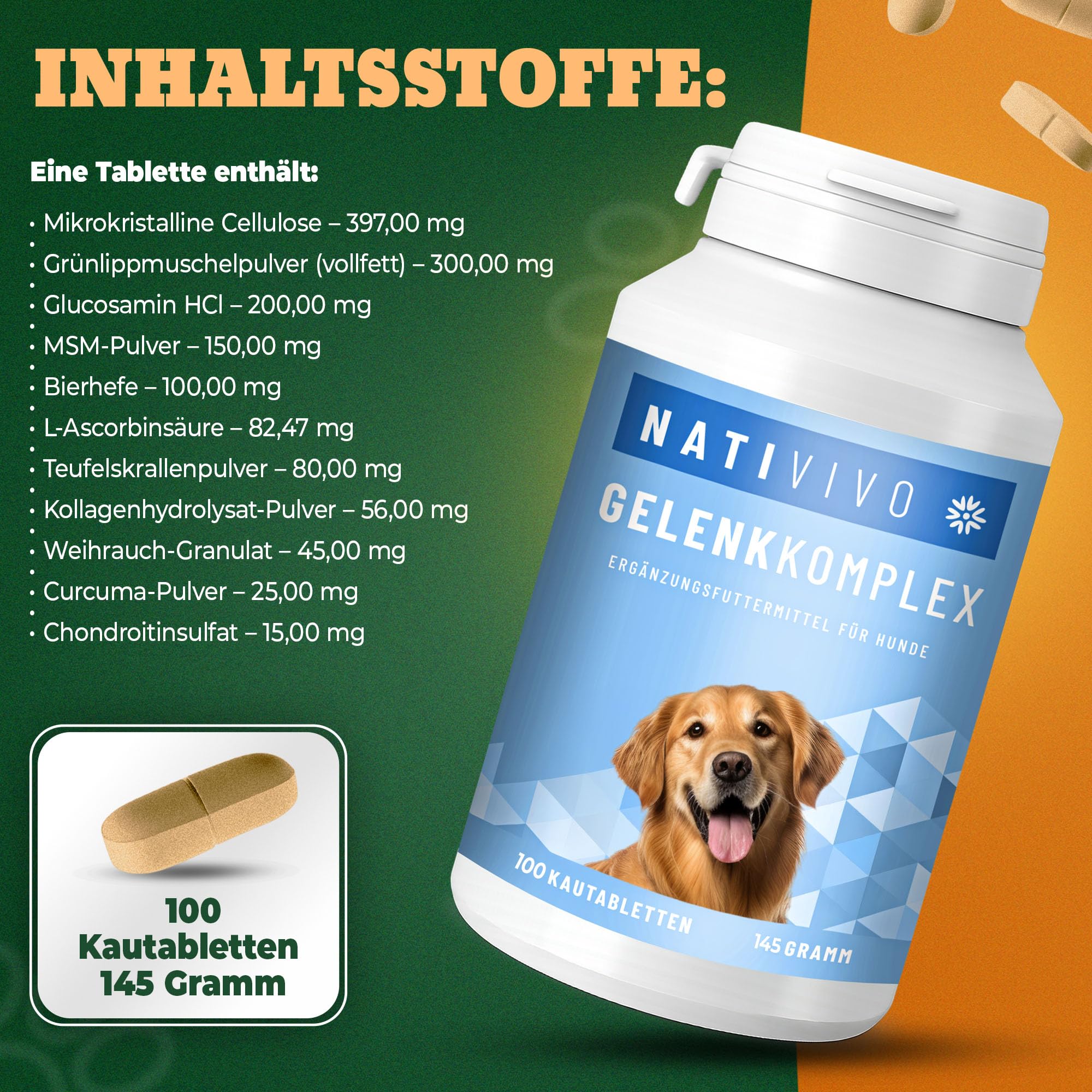 Gelenktabletten Hund - Grünlippmuschel Hund - Gelenkkomplex Vital Rezeptur mit Weihrauch Teufelskralle & MSM - Grünlippmuschel Kapseln - Unterstützt Gelenke & Beweglichkeit Made in Germany