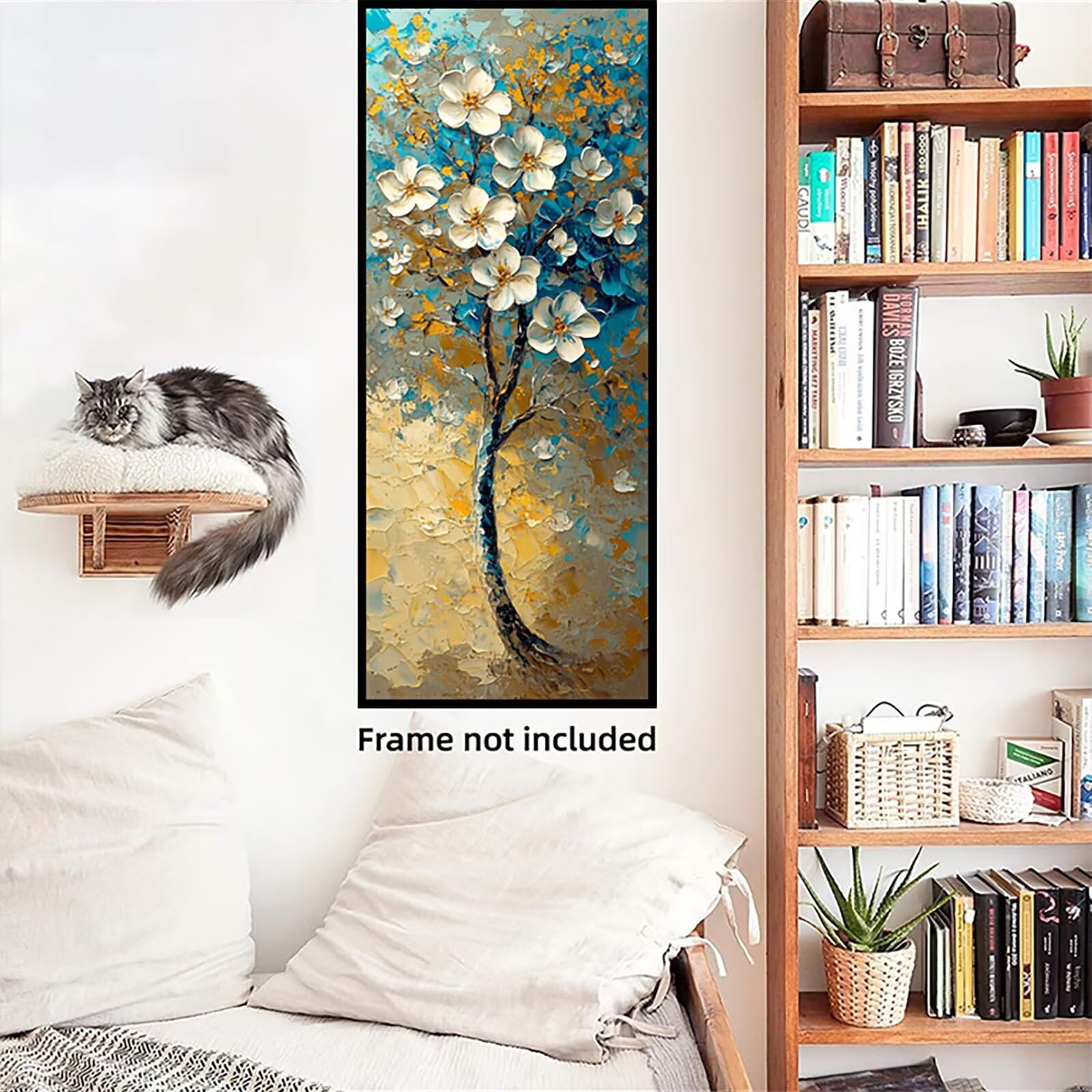 Malen Nach Zahlen 50x150cm Leinwand Blumenbäume Malen Nach Zahlen Erwachsene mit Ohne Rahmen, DIY Kreativ Set für Erwachsene mit Pinseln und Acrylfarbe, Deko Schwäne 1 Landschaft Geschenk, P0M-614