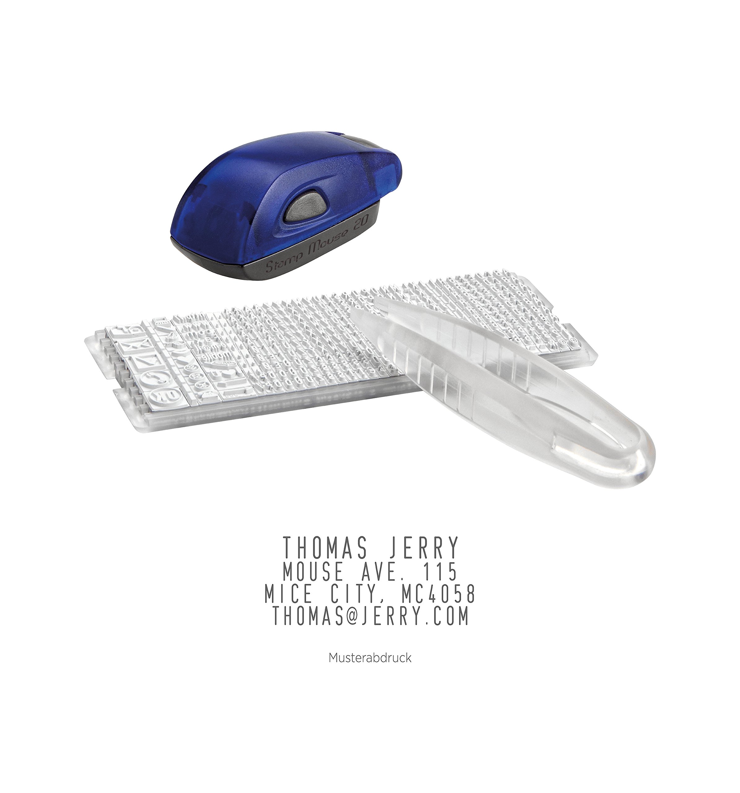 COLOP Stamp Mouse - Juego de 20 sellos para colocar uno mismo, incluye juego de tipos y pinzas
