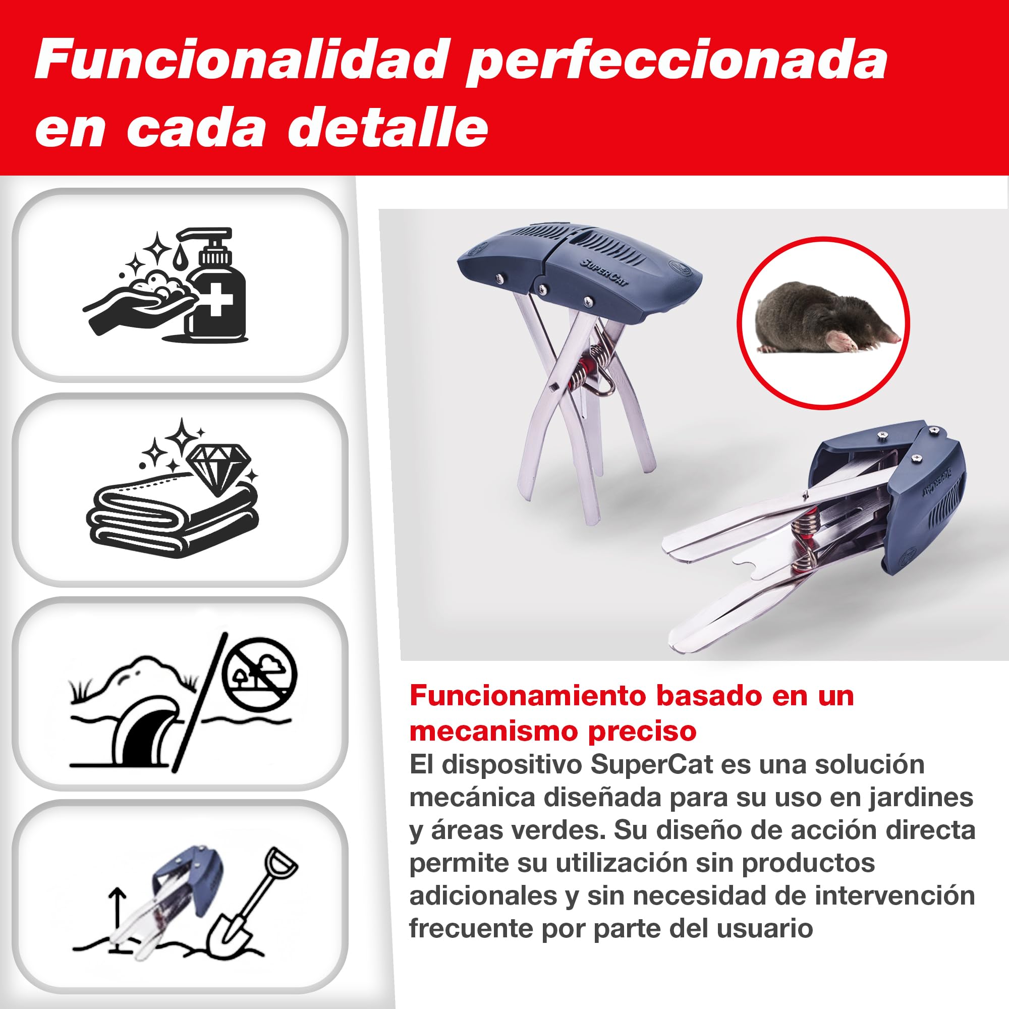 SWISSINNO SuperCat Trampa para Topos – Trampa Profesional de Alta Eficacia con Activación en Ambos Sentidos – Reutilizable y Segura – Control de Topos para Jardín
