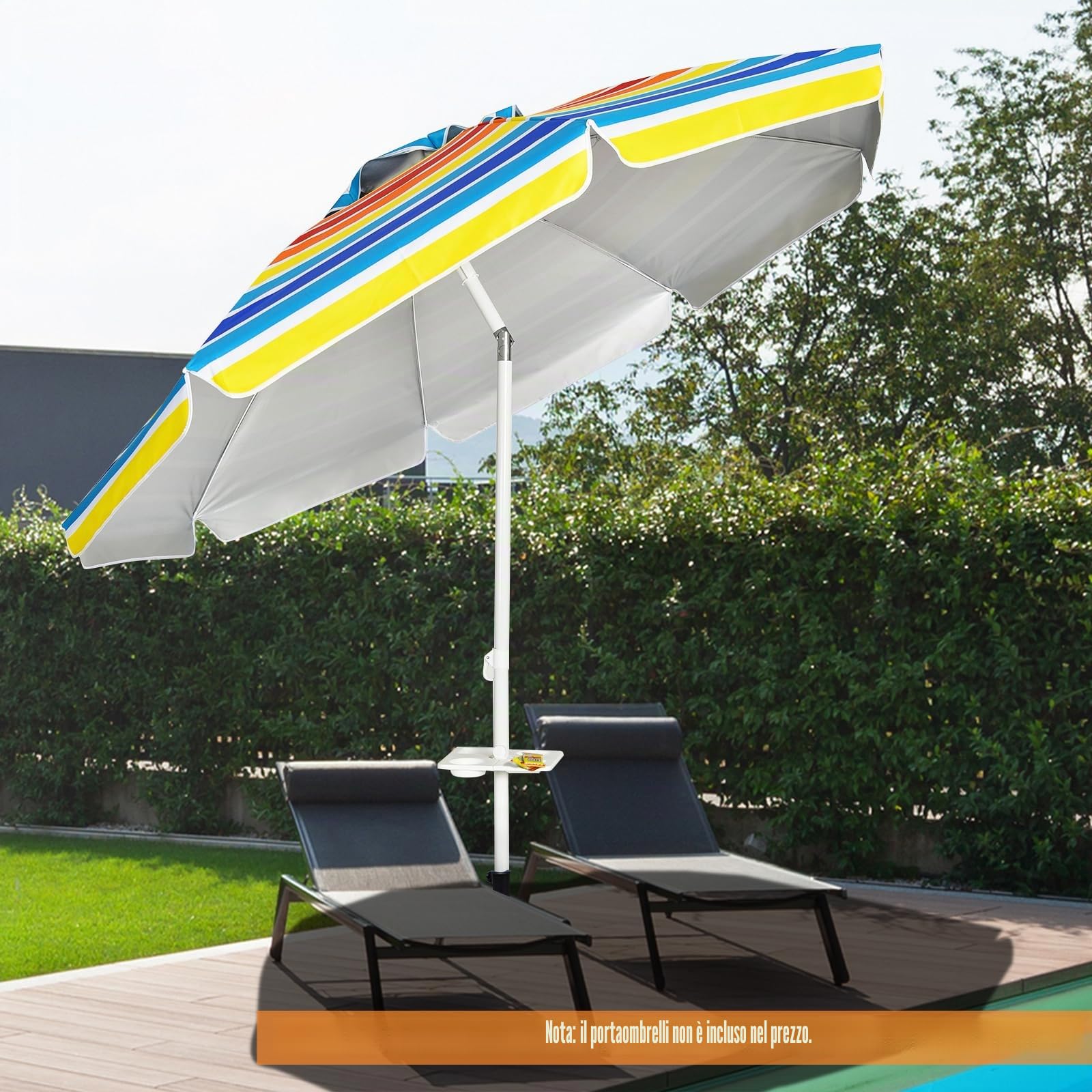KOMFOTTEU Ombrellone da Spiaggia 200 cm, Parasole da Giardino con Portabicchieri e Borsa per il Trasporto, Pieghevole & Leggero, Ombrellone da Balcone Protezione Solare, per Patio, Piscina