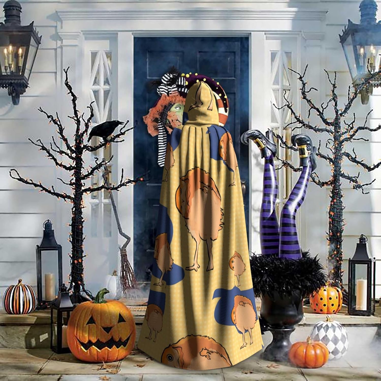 Crooked Owl Men Women Halloween Role Play Party Decoration Hooded Poncho Black