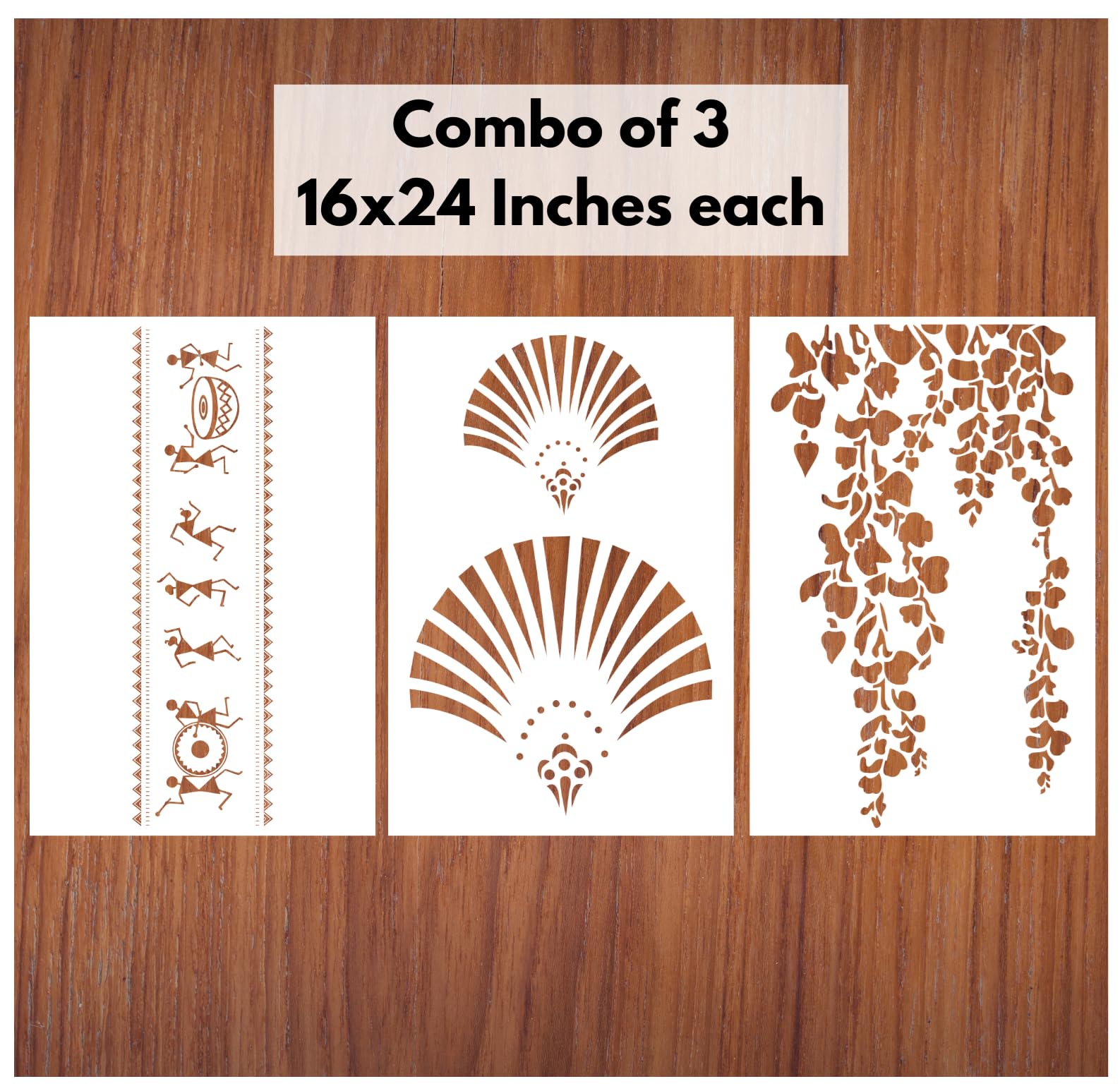 Stencart Stencil for Wall Painting Home Reusable Wall Stencil Designs Combo 3 of Warli Tribal Art, Light Burst, Creeper Leaf (16 x 24 inch) (B0DCCB5J57) Amazon Price History, Amazon Price Tracker