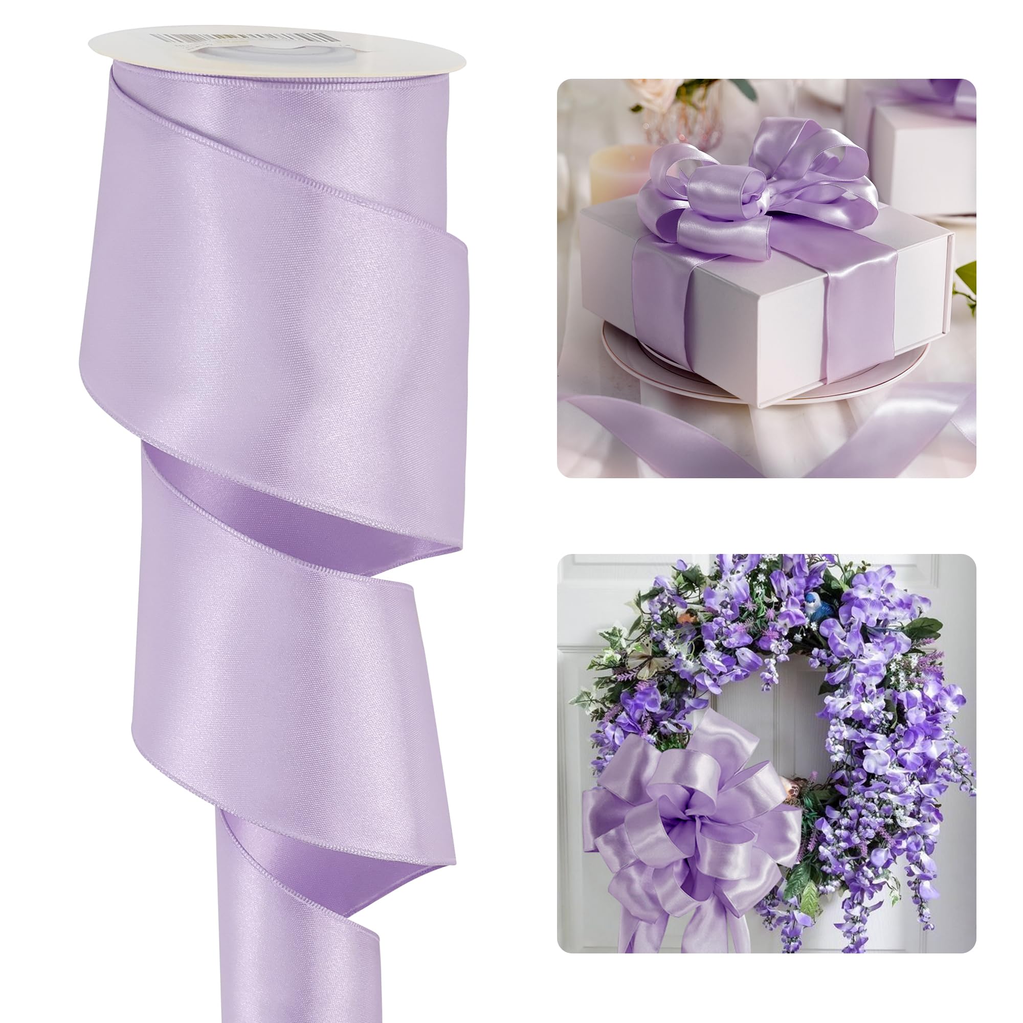 Amazon.com: HUIHUANG Lavender Satin Wired Ribbon 2.5 inch Light