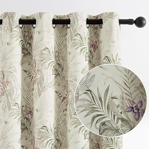 Melodieux Cortinas opacas de algodón floral de 84 pulgadas de largo para dormitorio, cortinas vintage con ojales botánicos con aislamiento térmico,
