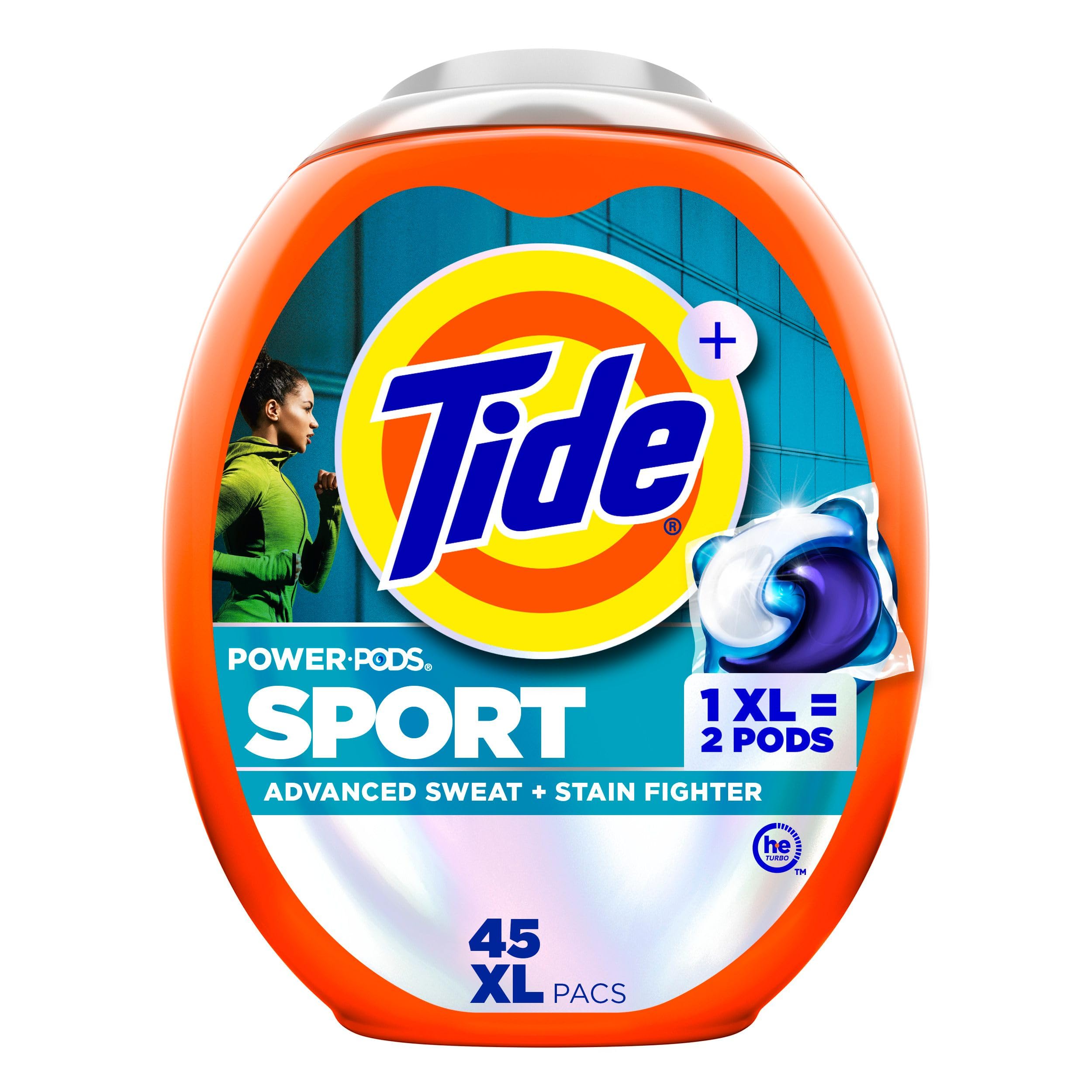 Tide Power Pods Sport Laundry Detergent Pacs, 45 Count, Advanced Sweat + Stain Fighter