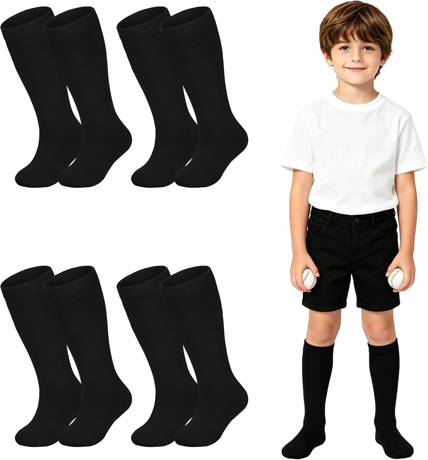 Sea Zaela 4 Pairs Kids Halloween Striped Knee-High Crew Length Socks, Unisex, Casual, 1-6 Years, Small, Red, 4 Count