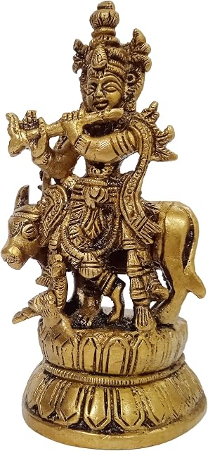 Purpledip Brass Idol Krishna Gopala Govinda: Collectible Statue For Home Temple Mandir (10914)