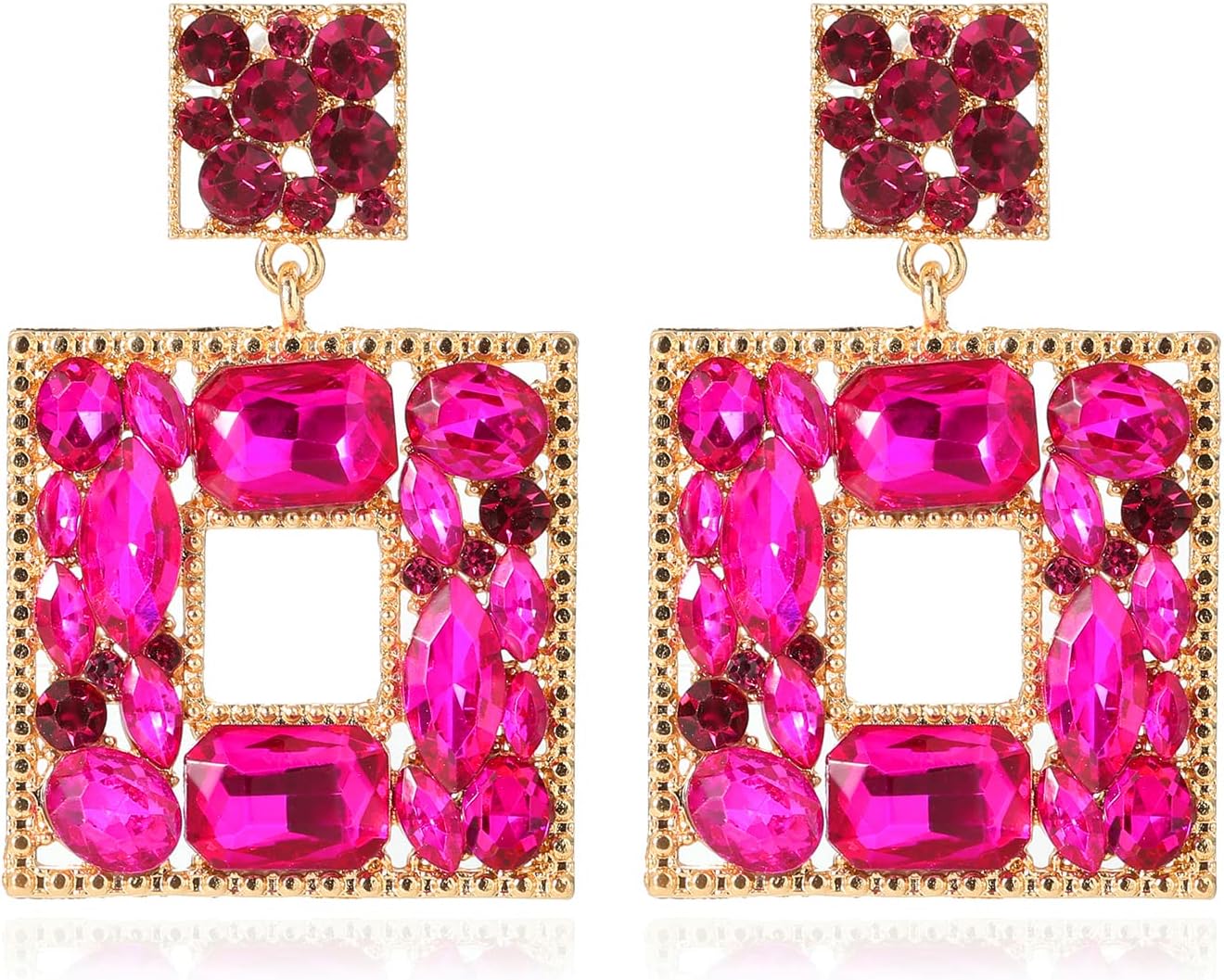 ATIMIGO Rhinestone Square Dangle Earrings Trendy Crystal Geometric Drop Statement Earrings hypoallergenic for Women