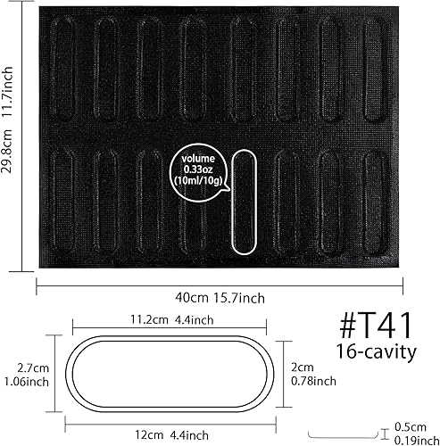 Miniatura 7 de Pan para hornear baguette pan perforado Eclair hojas de malla molde de silicona barra rectangular 15.7x11.8x1.3 in 10-cavidad por agujero
