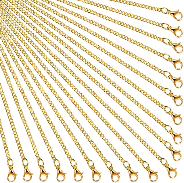 24 Pack Necklace Chains Gold Plated DIY Link Chain Necklace with Lobster Clasps for Women DIY Jewelry Making Supplies (20 Inch)
