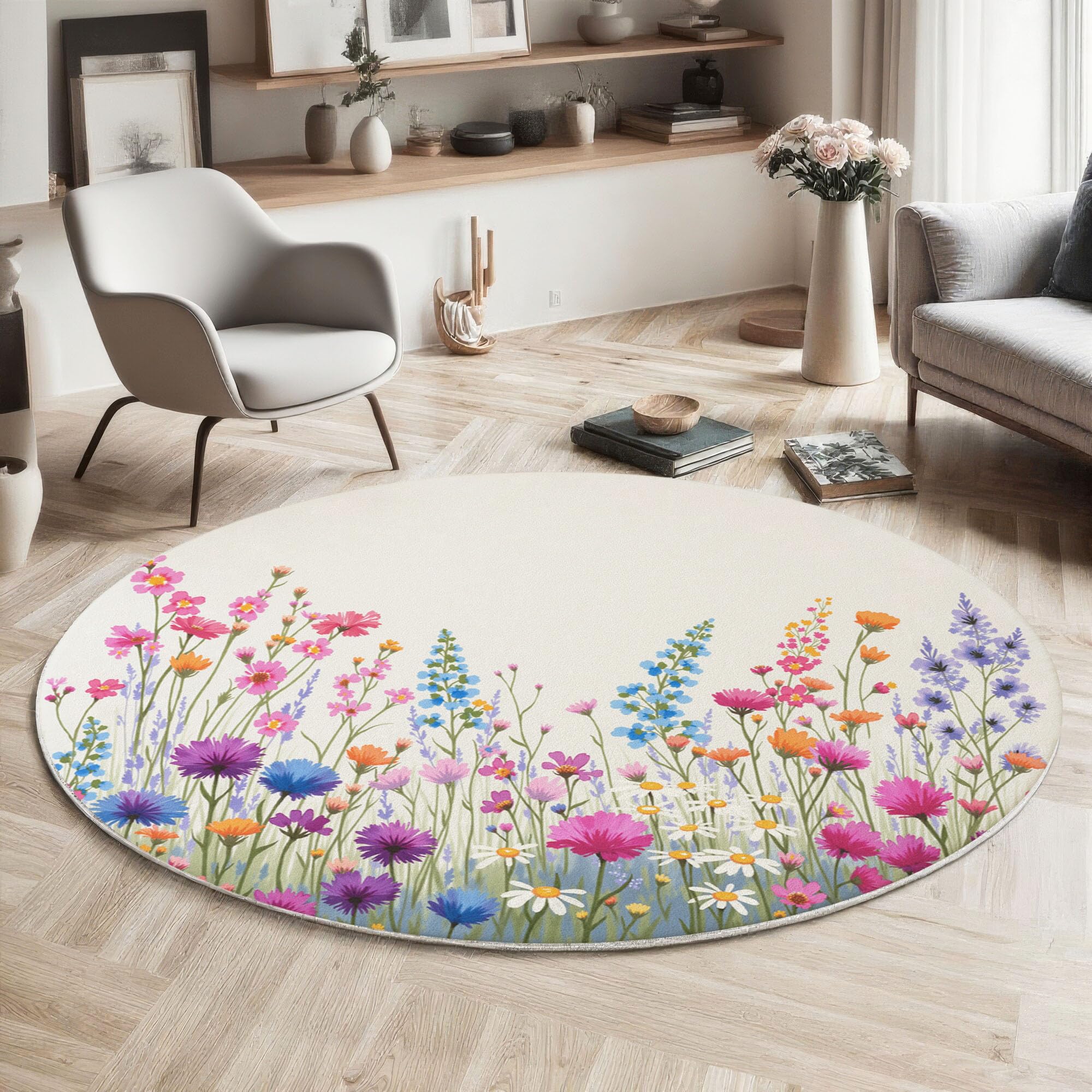 Tapis de sol antidérapant 80cm style champ de fleurs fraîches salle de jeux