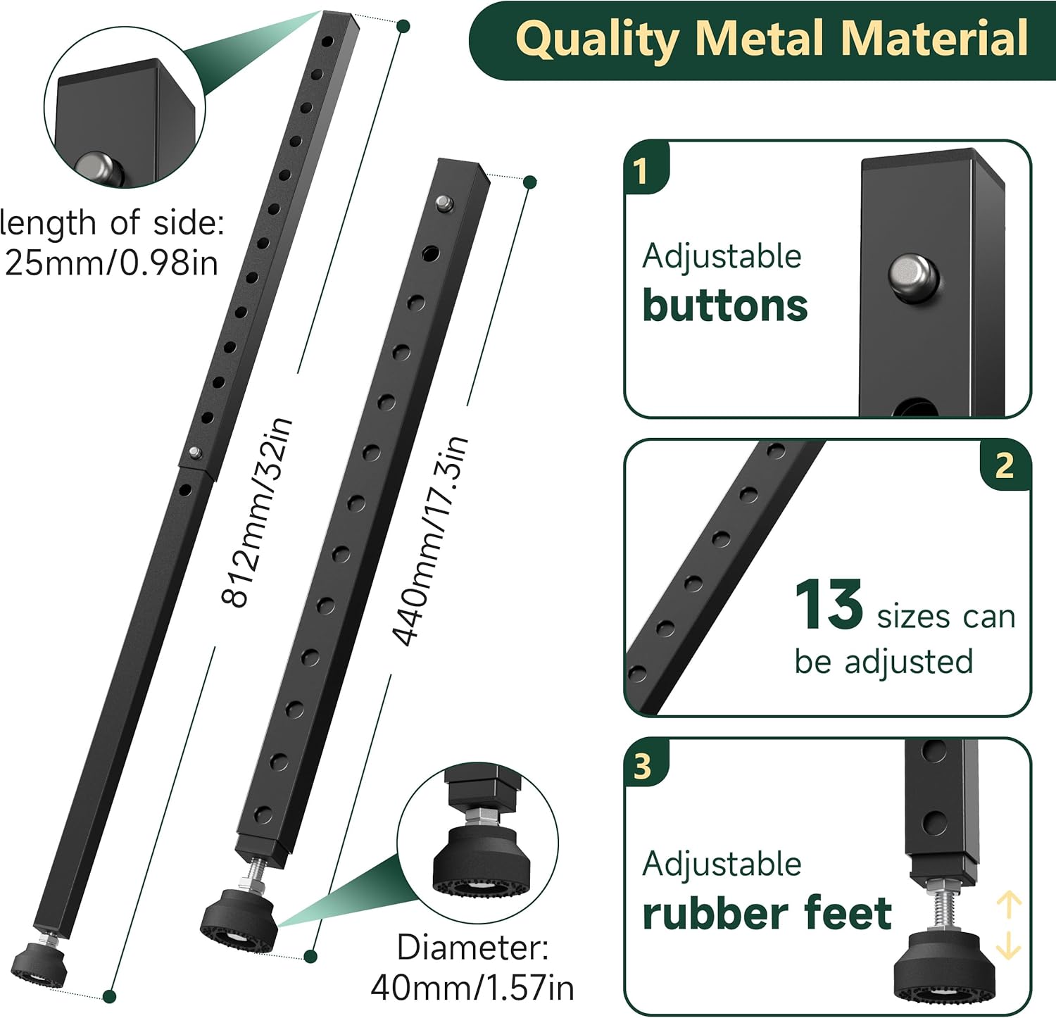 Adjustable Window Security Bars Vertical, Heavy Duty Sliding Patio Glass Door Lock Bar with Rubber Feet, 17-32 inch Window Safety Stopper for Up and Down Windows -Black 4 PCS Patented