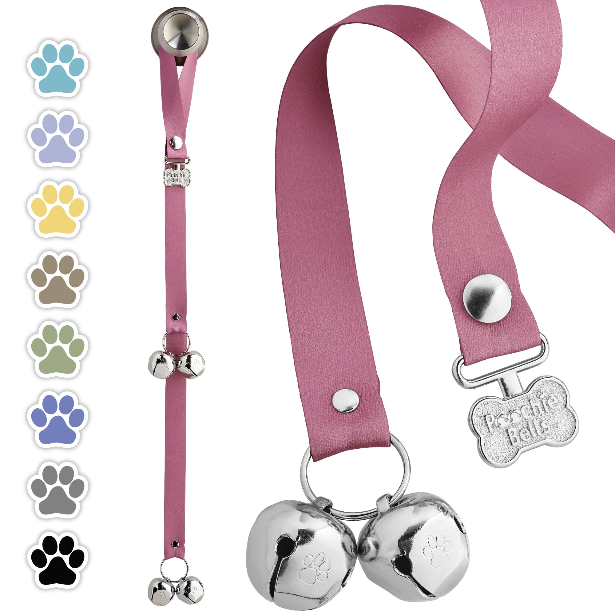 PoochieBells Dog Door Bell for Potty Training – The Original Potty Training Bells for Dogs, USA-Made Doggie Potty Bells, Easy Puppy Training, Loud, Durable Hanging Bells for Door, Solid Blush Pink
