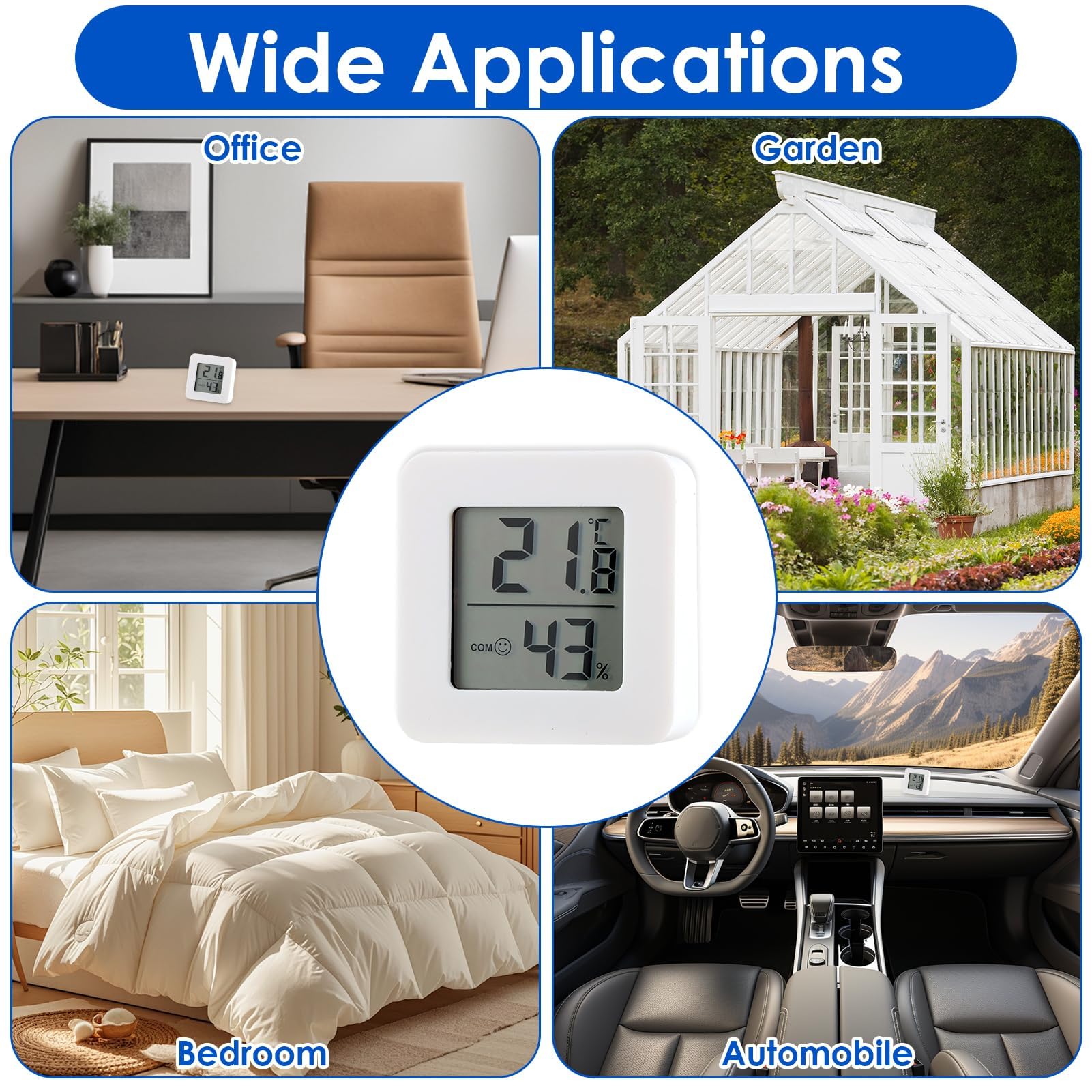 Lote de 6 termómetro interior digital con higrómetro digital, mini medidor de temperatura y humedad para casa, LCD grande, indicador de confort, termómetro digital casa preciso para oficina y hogar