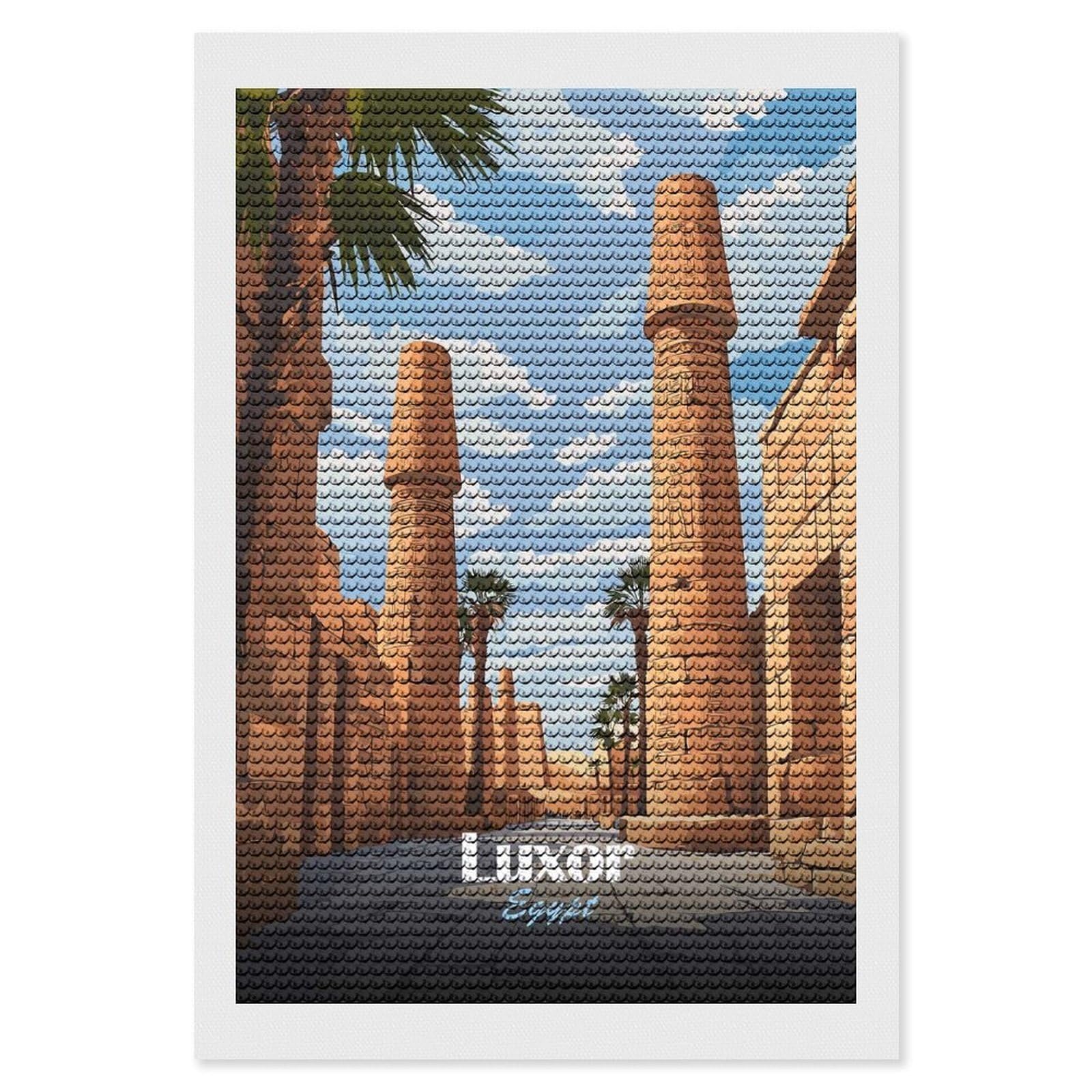 Junmoney Luxor Egypt Temple Illustration Diamond Art Kit 8"x12", Neat Printed Canvas, Finish and Display, Relaxing DIY Hobby, Living Room Decor