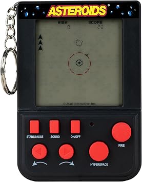 Asteroids Keyring Arcade Game Retro Handheld Mini Arcade Machine with LCD Screen, Classic Gameplay, Portable Keychain Game, Vintage Gaming Gift for Kids & Adults