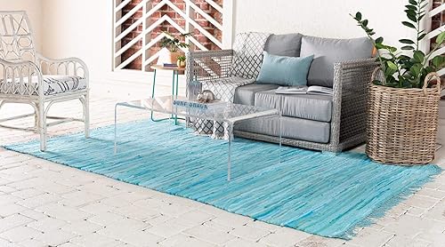 Miniatura 4 de Rugs.com - Alfombra de la colección Chindi Cotton, alfombra de tejido plano de color celeste de 2 x 3 pies perfecta para salas de estar, comedores
