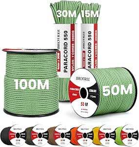 AiQInu Corda Paracord 4mm 30m, Nylon 550 Con Anima A 9 Fili, Resistente 250kg, Per Campeggio, Fai Da Te, Sopravvivenza, Verde Militare