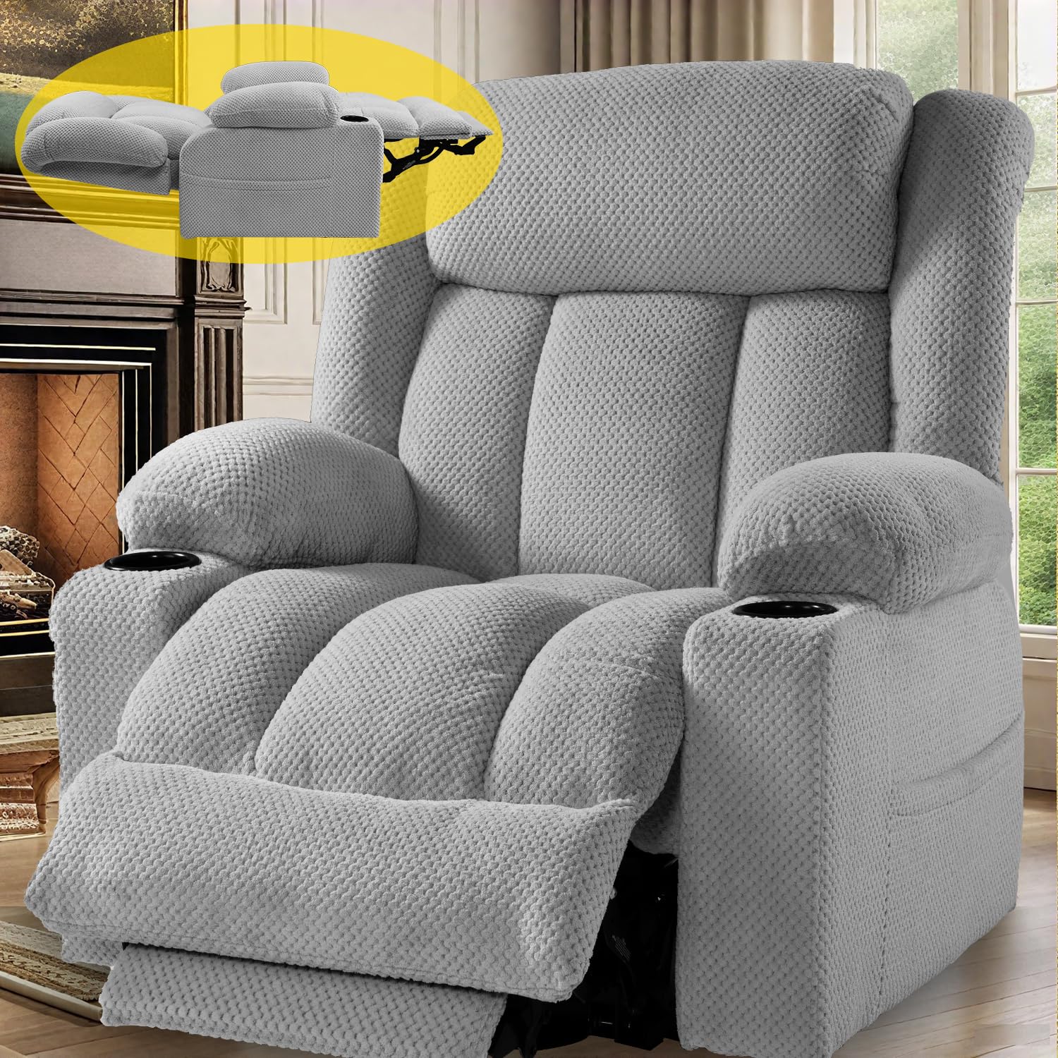Triple Motor Large-Wide Lift Chair, Infinite Position, 180° Lay Flat, Power Lift Chairs Recliners for Elderly Big and Tall, Massage &amp; Heat, Extended Footrest (Pale Grey, Large Wide)