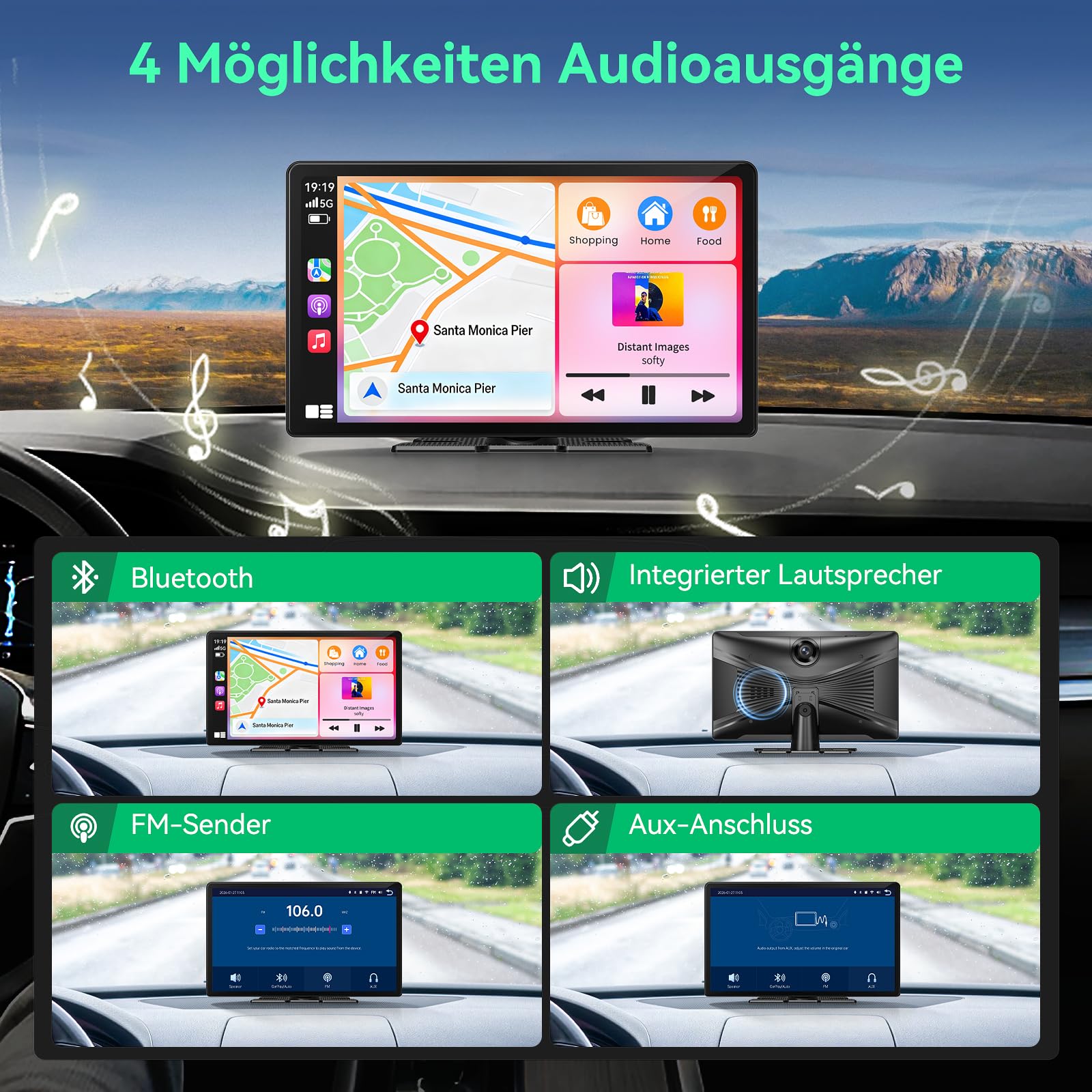 Carplay Display FüR Car Play und Android Auto,11.3 Zoll Touchscreen Android Auto Display Bildschirm Tragbares Autoradios,Carplay Display mit siri/GOO-gle,Dashcam,Navigation,Bluetooth,Mirror Link