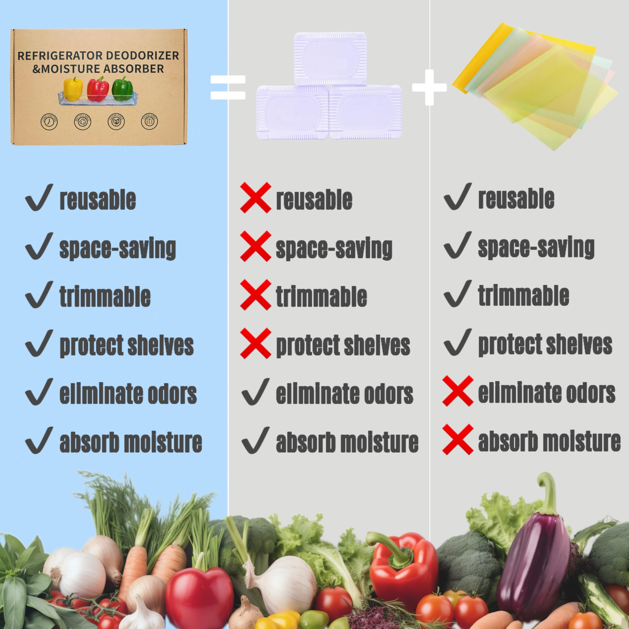 Desodorizador para refrigerador, supera al desodorante de bicarbonato de sodio, eliminador de olores para refrigerador y congelador, ambientador de aire y almohadilla absorbente de humedad 5