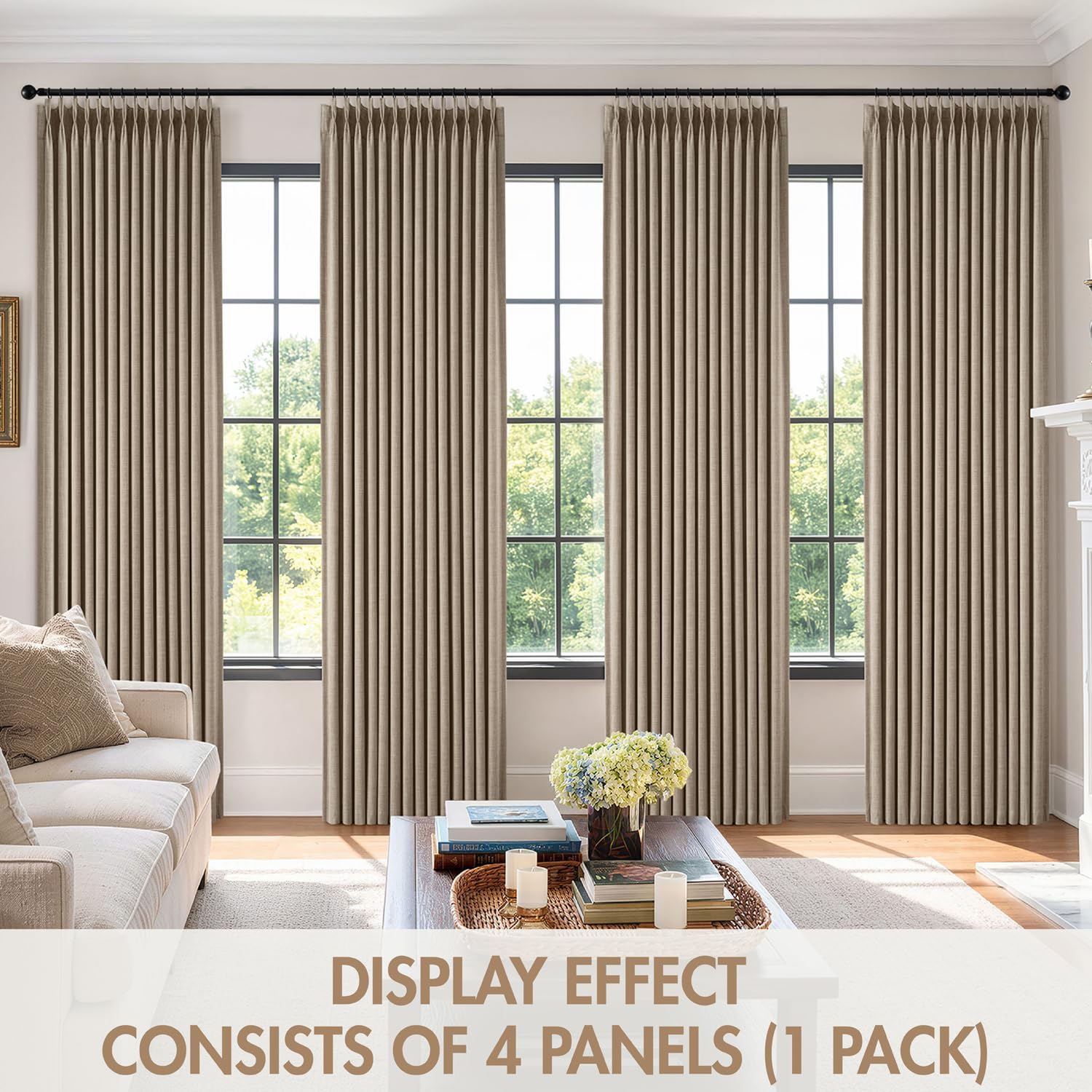 MIULEE Pinch Pleated 100% Blackout Curtains 90 Inch Long 4 Panel Set for Bedroom Thick Linen Memory Trained Pleat Living Room Darkening Back Tab Double Layer Thermal Insulated Drapes, Burlywood Birch 8 81F3cPAJLML. AC SL1500