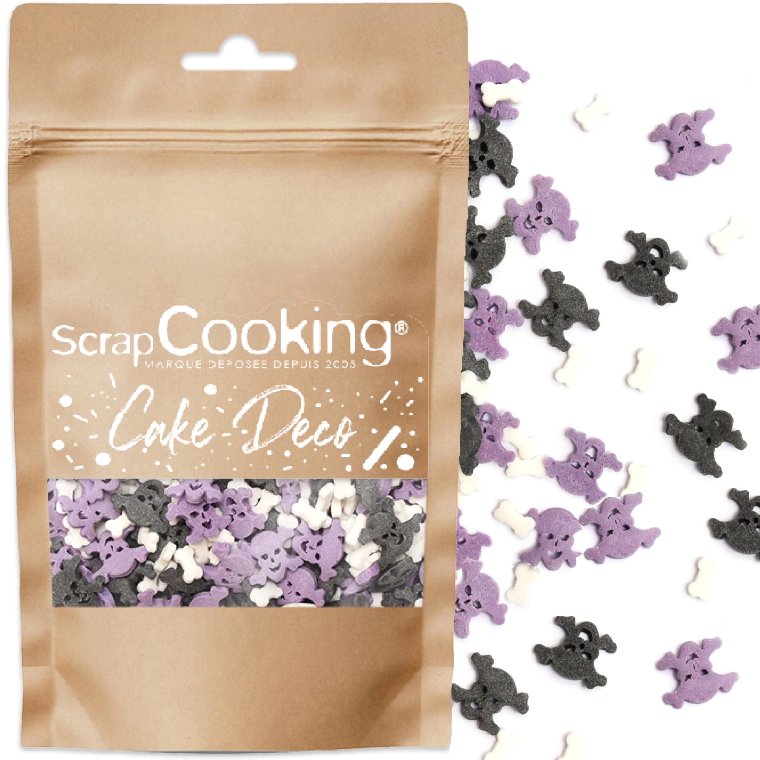 SCRAP COOKING - Décors Sucrés Os & Tête de Mort Décoration Pâtisserie Halloween Noir Violet - 50 g - 7414