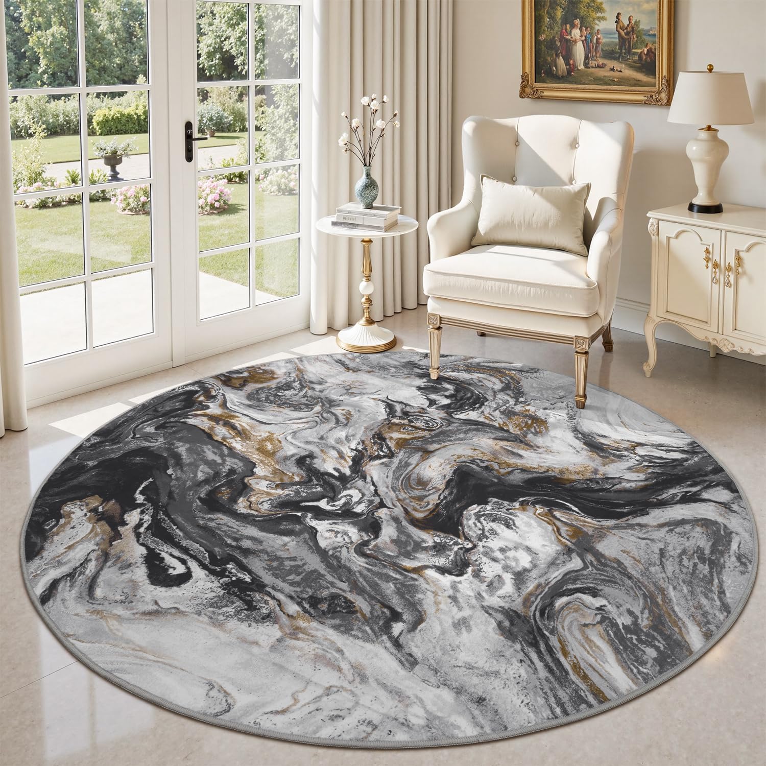 PADOOR 6x6 Round Marble Rug