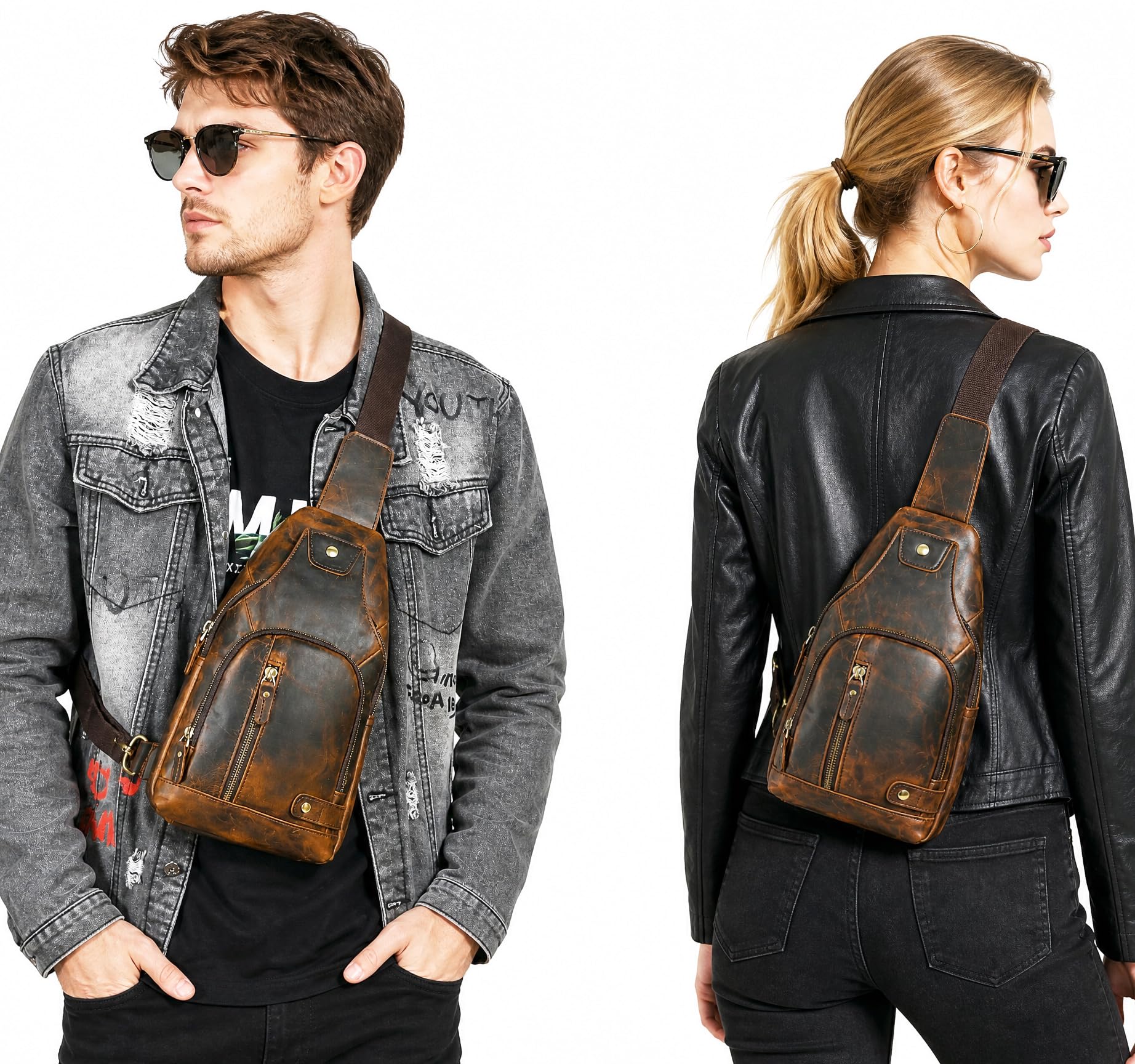 Crazy Horse Cuero Triángulo Cruzado-cuerpo Sling Pecho Bolsa Viaje Un Hombro Mochila Daypack Para Hombres Masculino 3028