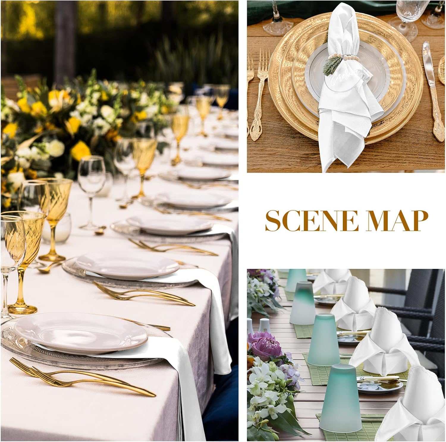 Tegeme 100 Pcs Satin Napkins Bulk 17 x 17 Inch Square Cloth Napkins Set Soft Silk, Hemmed Edges, Washable and Reusable for Party Wedding Dinner Banquet Restaurant Table Decorations(White)