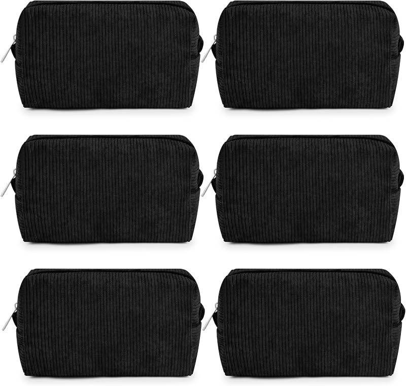 SOIDRAM Necessaire retangular de poliéster com zíper, Corduroy Black, Pacote com 6
