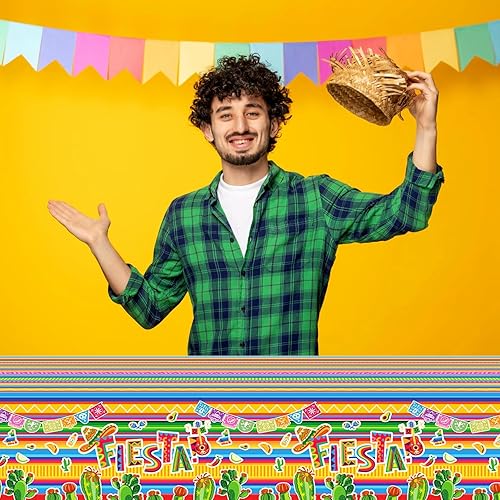 Miniatura 4 de YVAINE 3 manteles de fiesta mexicana para fiesta del Cinco de Mayo, suministros de fiesta, fundas de mesa temáticas mexicanas para suministros de