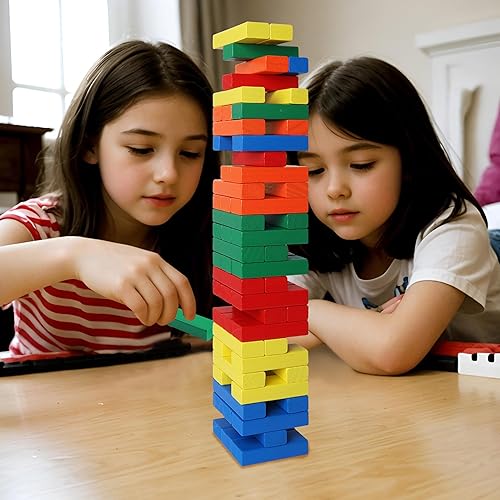 Miniatura 10 de GOTHINK Juego de torre para niños y adultos, juego de apilamiento de tablero de madera de 54 piezas para noche de juegos familiares, juego clásico