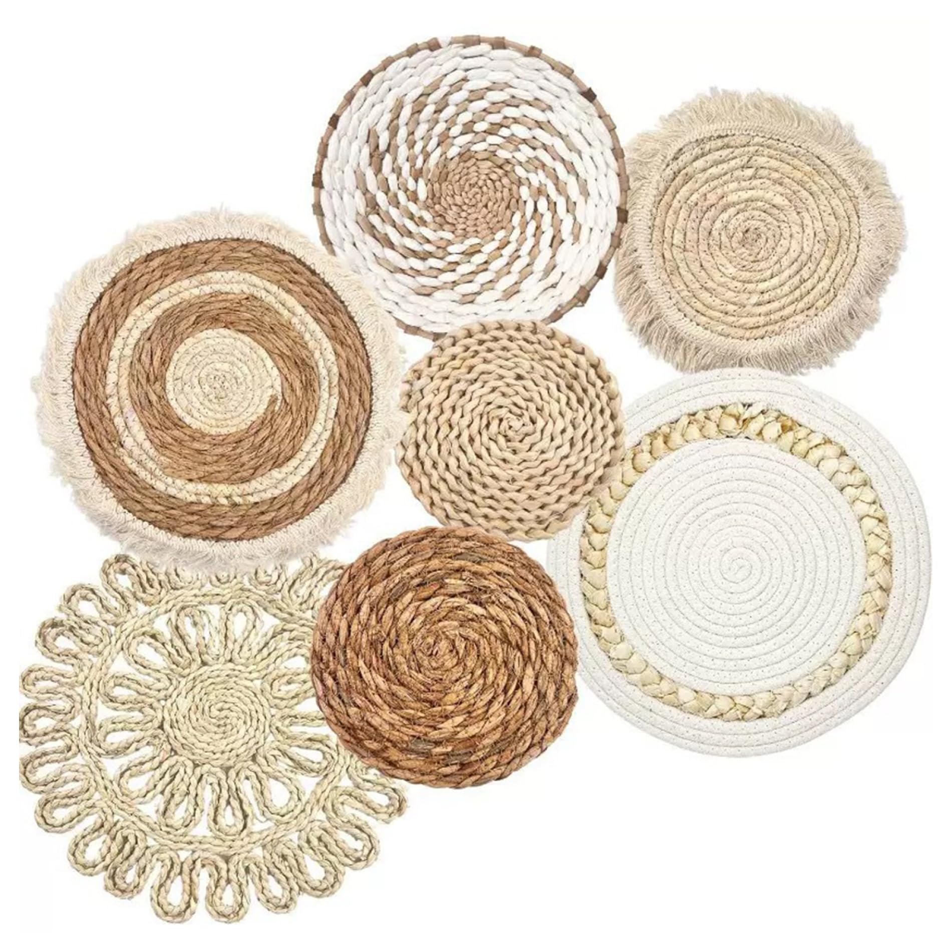 Hintyne Boho-Wandkörbe 7-teilig/Set Verschiedene Größen und Stile Boho-Wandkorb-Dekor Stroh gewebt und rund dekorative Kunst für Wohnzimmer Schlafzimmer Bauernhaus Kinderzimmer