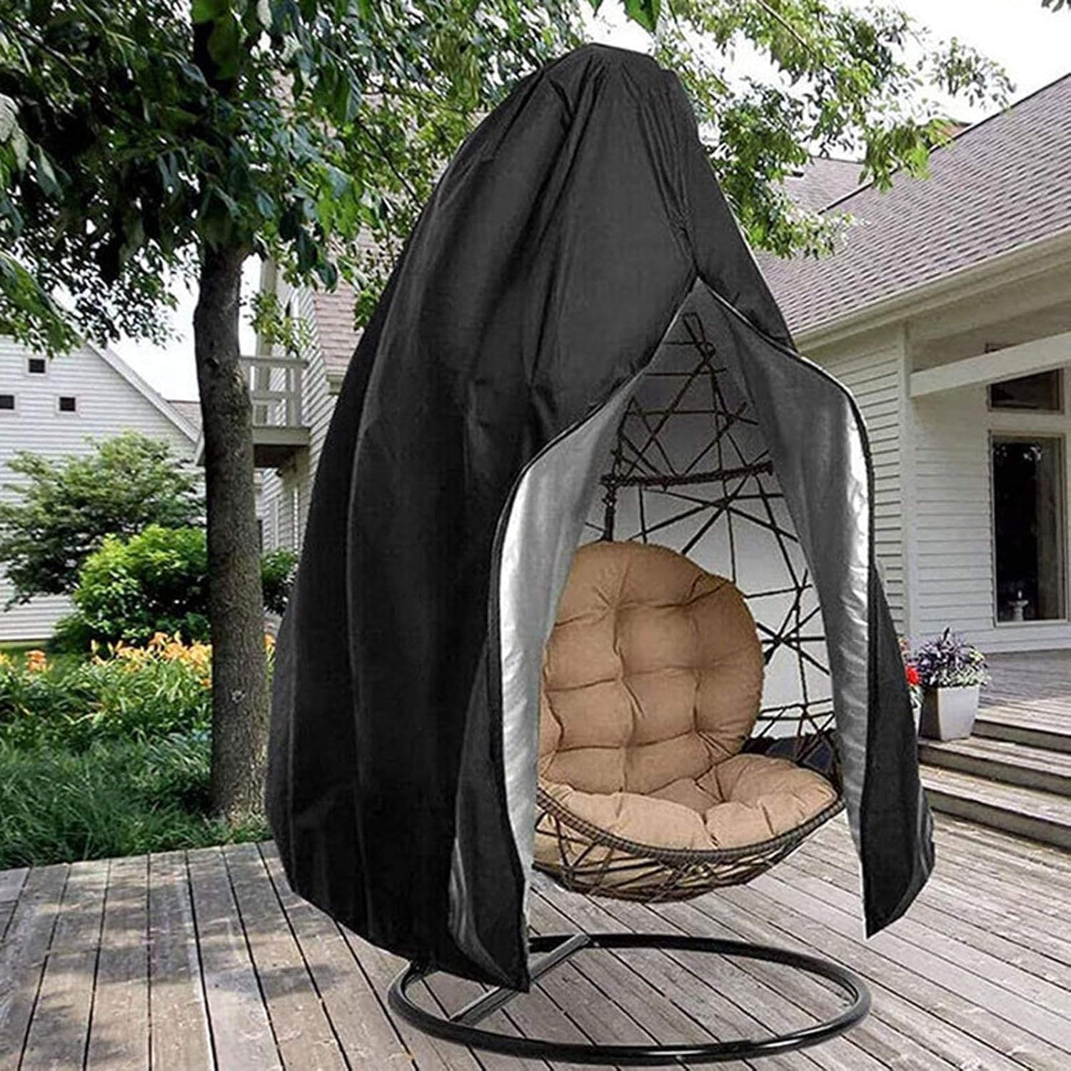 Hanging Chair Cover for Swinging Egg Chair,Patio Garden Hanging Wicker Swing Chair Cover with Zipper,Waterproof Outdoor Furniture Covers