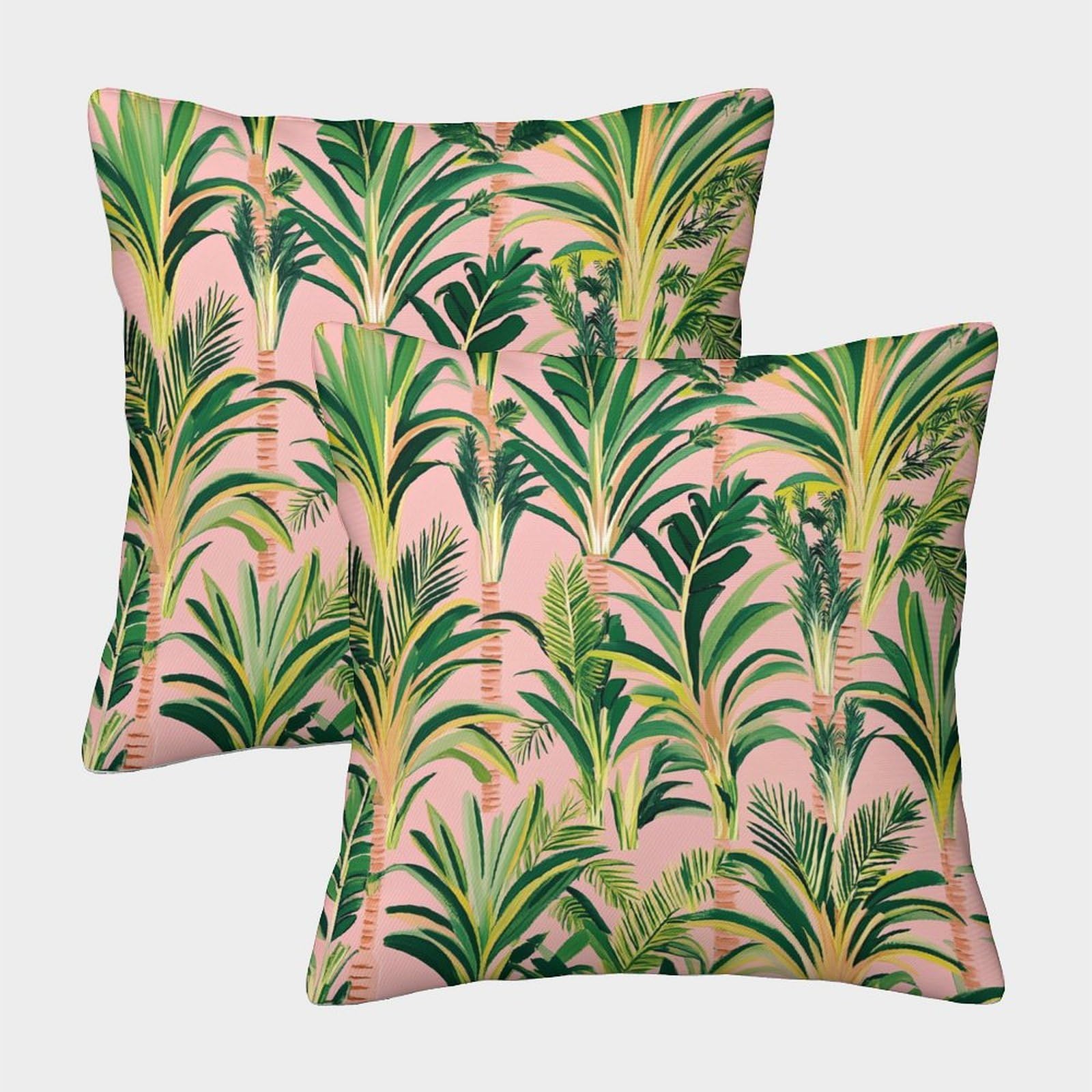 kaiyun 2 Pack Pink Background And Palm Green,Tropical Plants Personalised Cushion Cover Home Sofa Decoration 40x40cm Pillow Covers