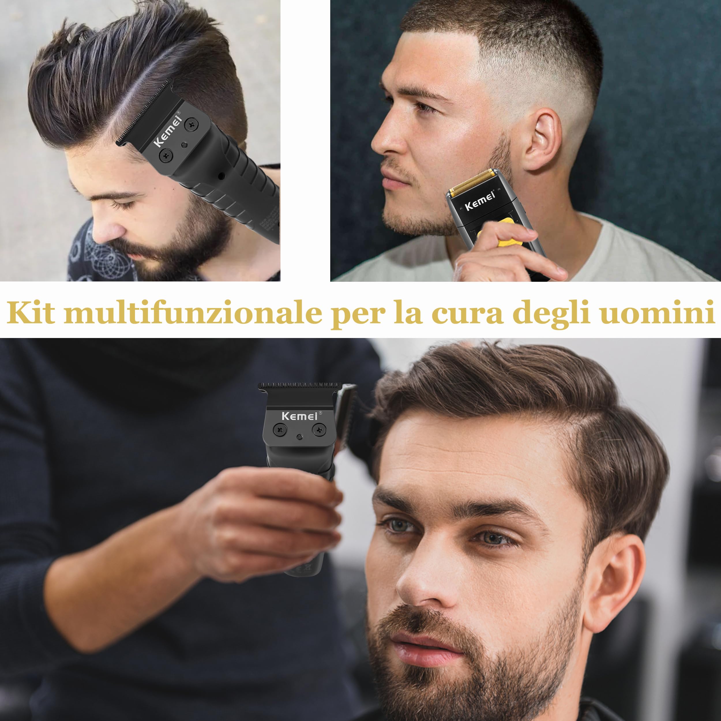 Kemei Rasoio elettrico da uomo - Rasoio per capelli professionale senza spazio - Rasoio a testa calva senza fili - 1102+2299